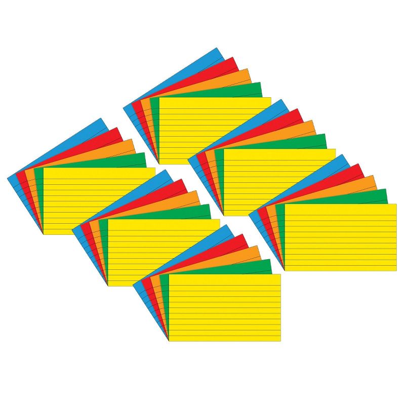 6pk 75 per pack 3" x 5" Lined Index Cards Primary Assorted Colors - Top Notch Teacher Products