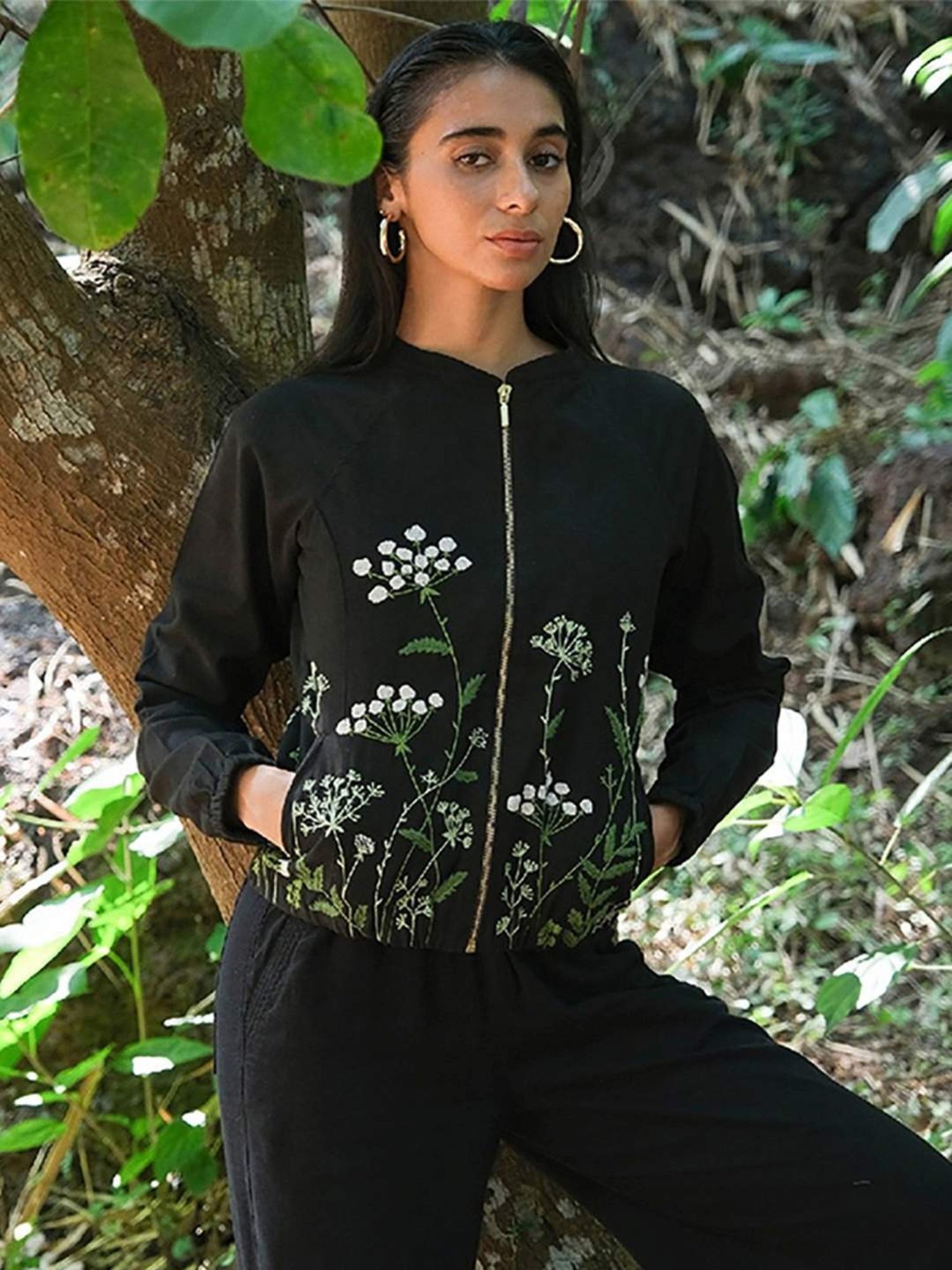 Okhai Stellato Black Pure Cotton Hand Embroidered Jacket