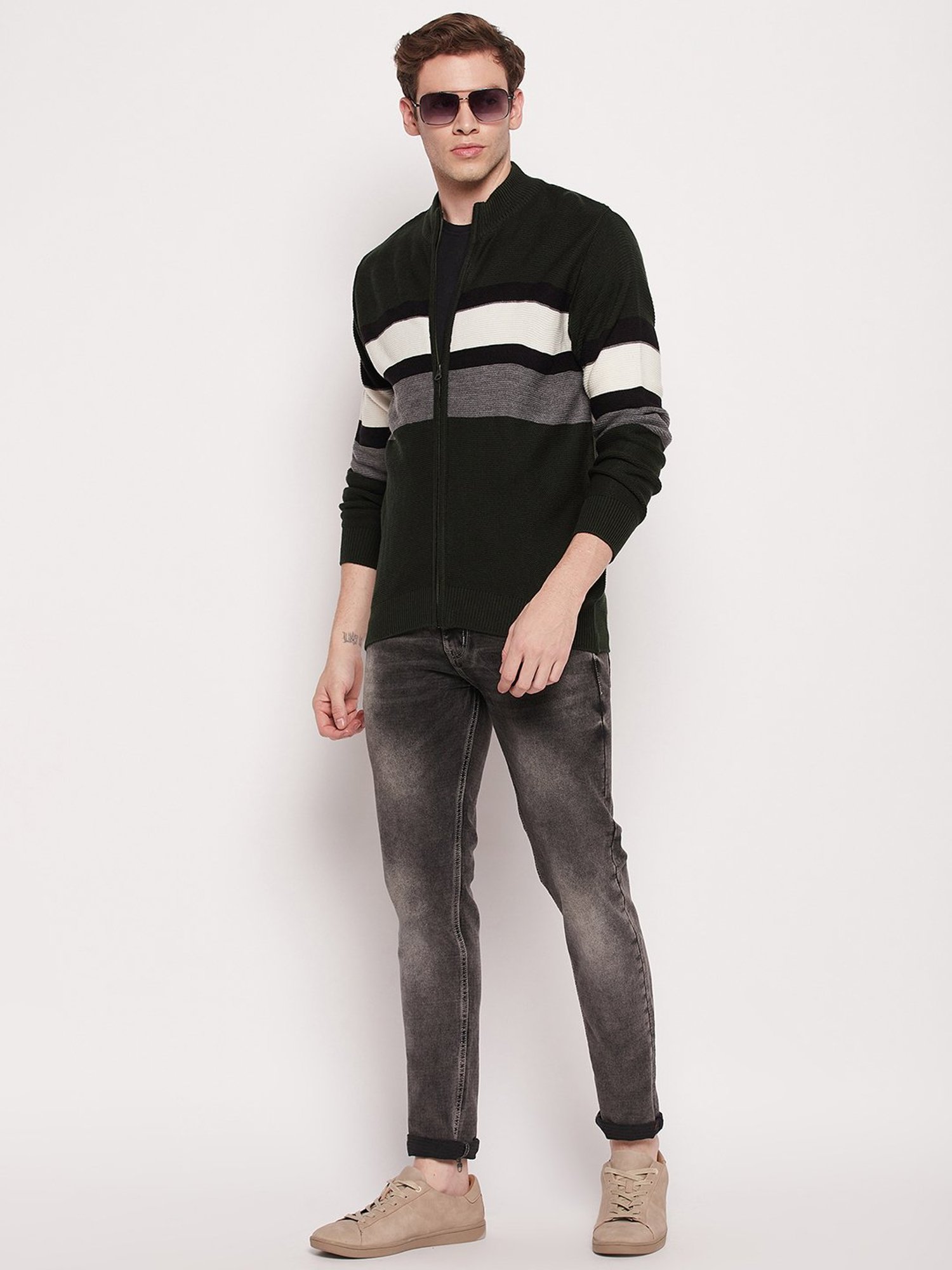 Cantabil Dark Olive Regular Fit Sweater