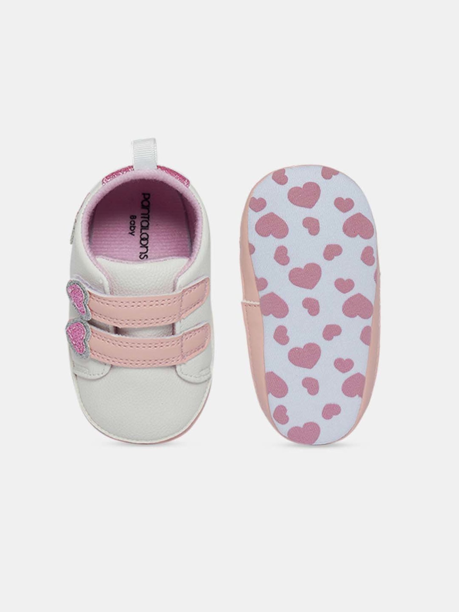 Pantaloons Baby White & Pink Velcro Shoes