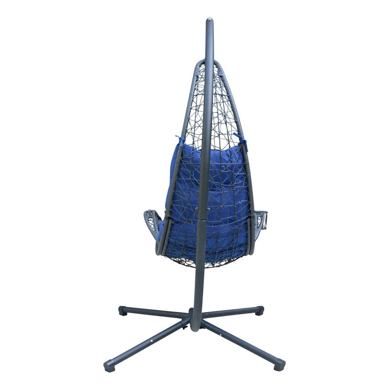 Cushioned Rattan Wicker Hanging Chair with Stand - Blue - Algoma