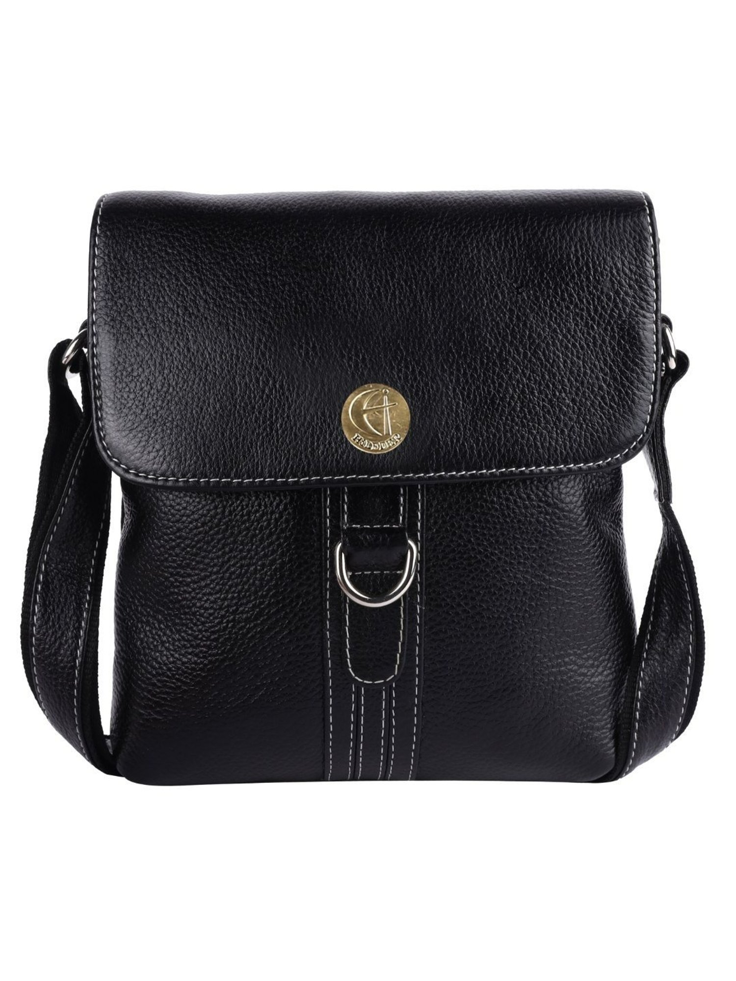 HiLEDER Black Textured Medium Leather 8 inch Cross Body Bag