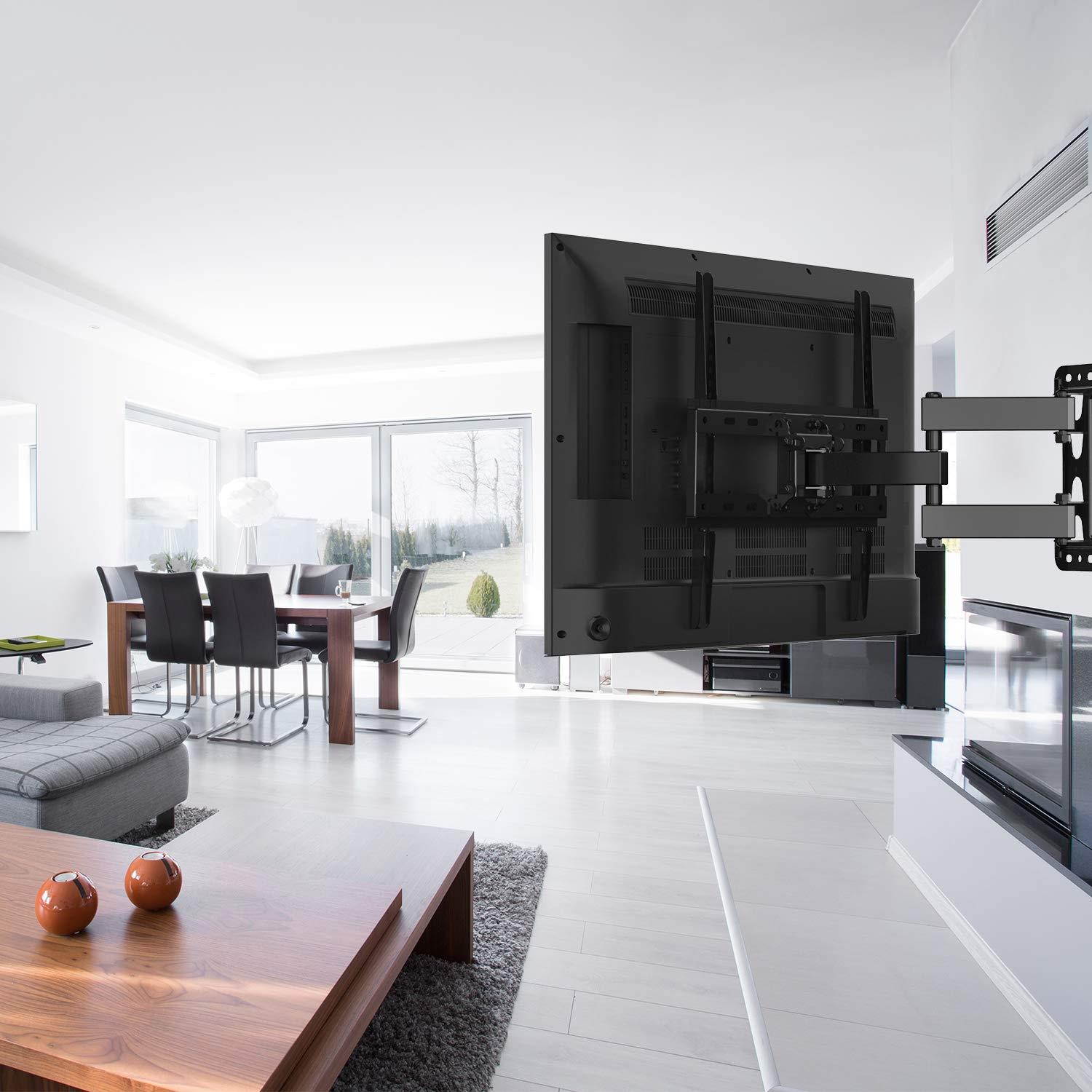 PERLESMITH TV Wall Mount Bracket Full Motion Single Articulating Arm for Most 32-55 inch LED, LCD, OLED, Flat Screen, Plasma TVs with Tilt, Swivel and Rotation Up to 77lbs VESA 400x400mm