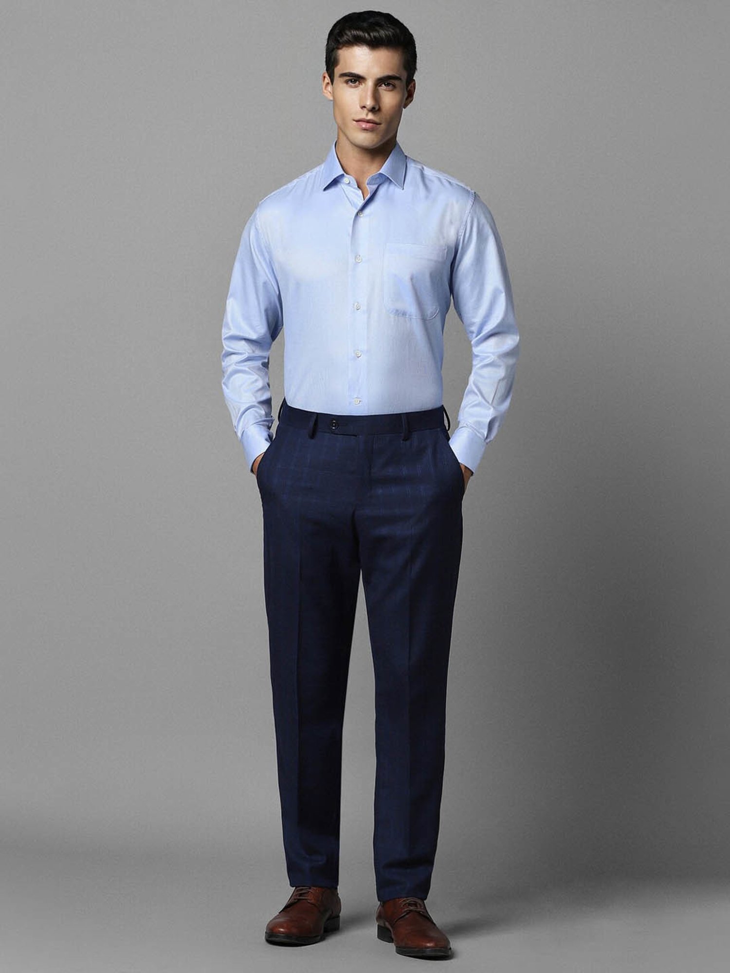 Luxure By Louis Philippe Blue Cotton Regular Fit Texture Shirt