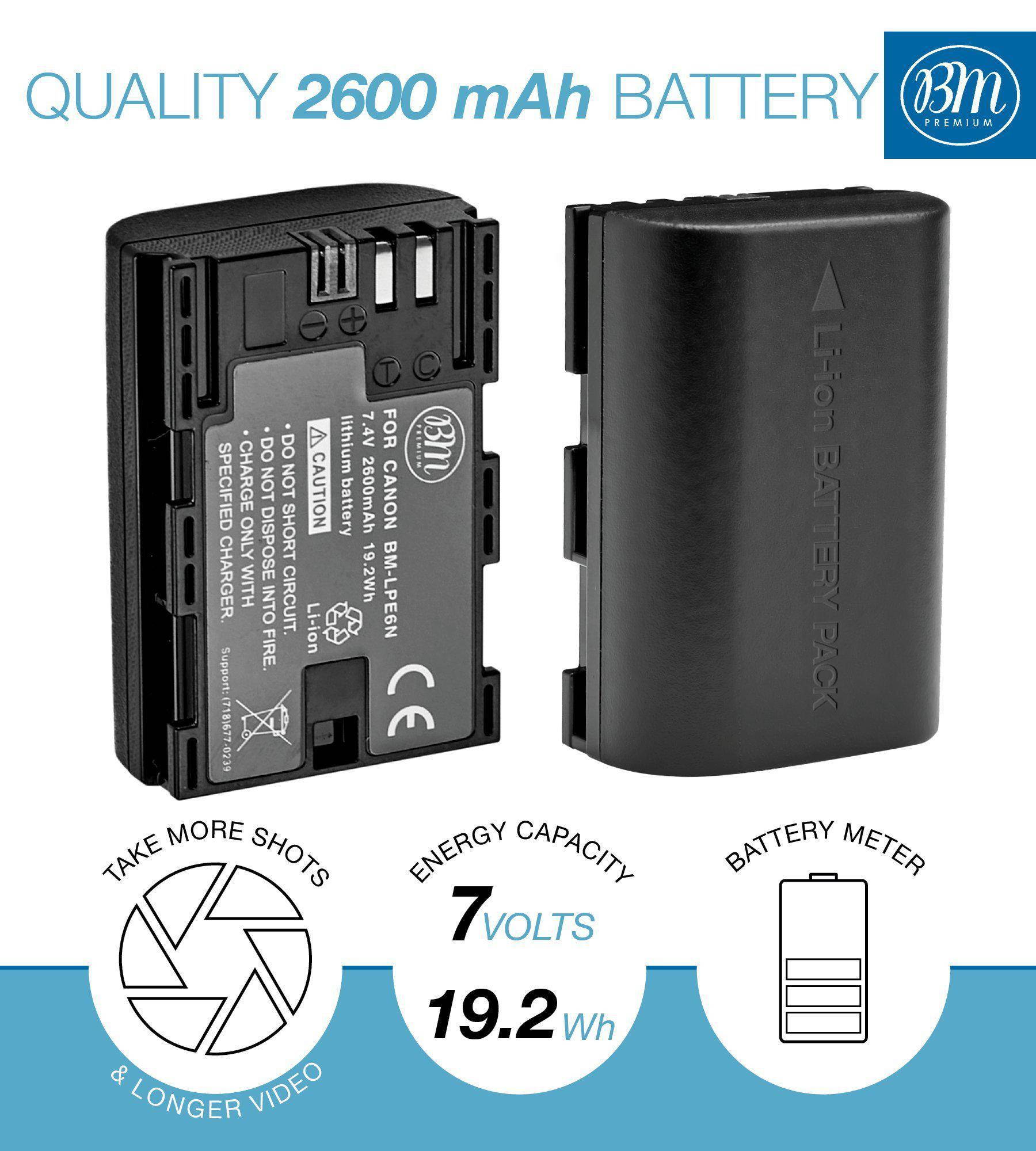 battery grip kit for canon eos 70d, eos 80d digital slr camera includes vertical battery grip bge14 replacement + qty 4 bm premium lpe6 batteries + rapid ac/dc charger