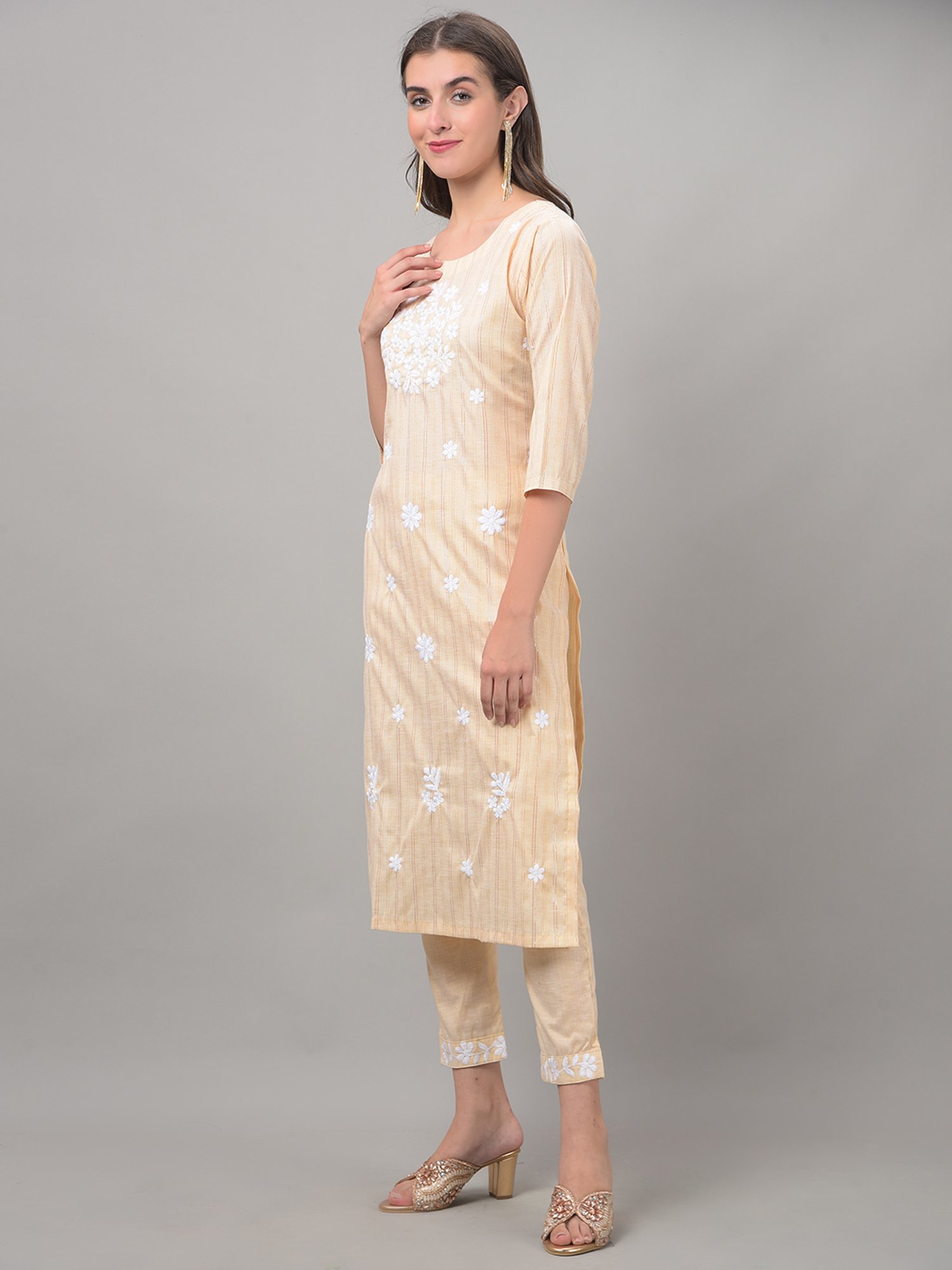 Dollar Missy Beige Embroidered Kurta With Pants