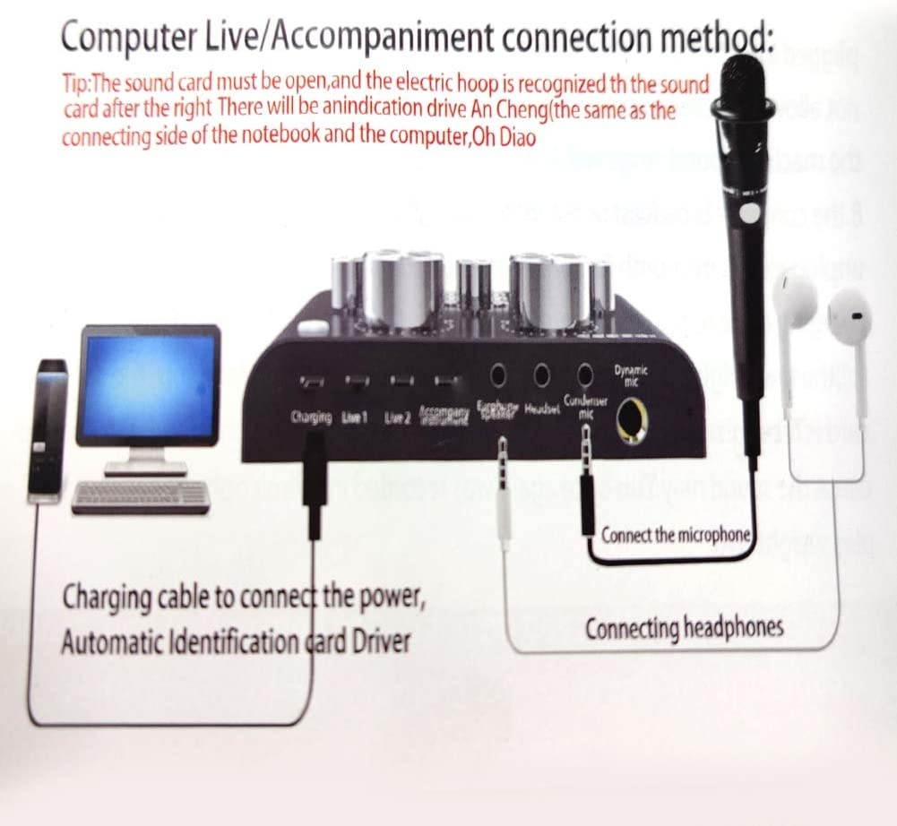 V8 Live Sound Card, Karaoke Sound Mixer Recording Sound Card USB Audio Interface Intelligent Volume Adjustable Audio Mixer Sound Card with Multiple Funny Sound Effect