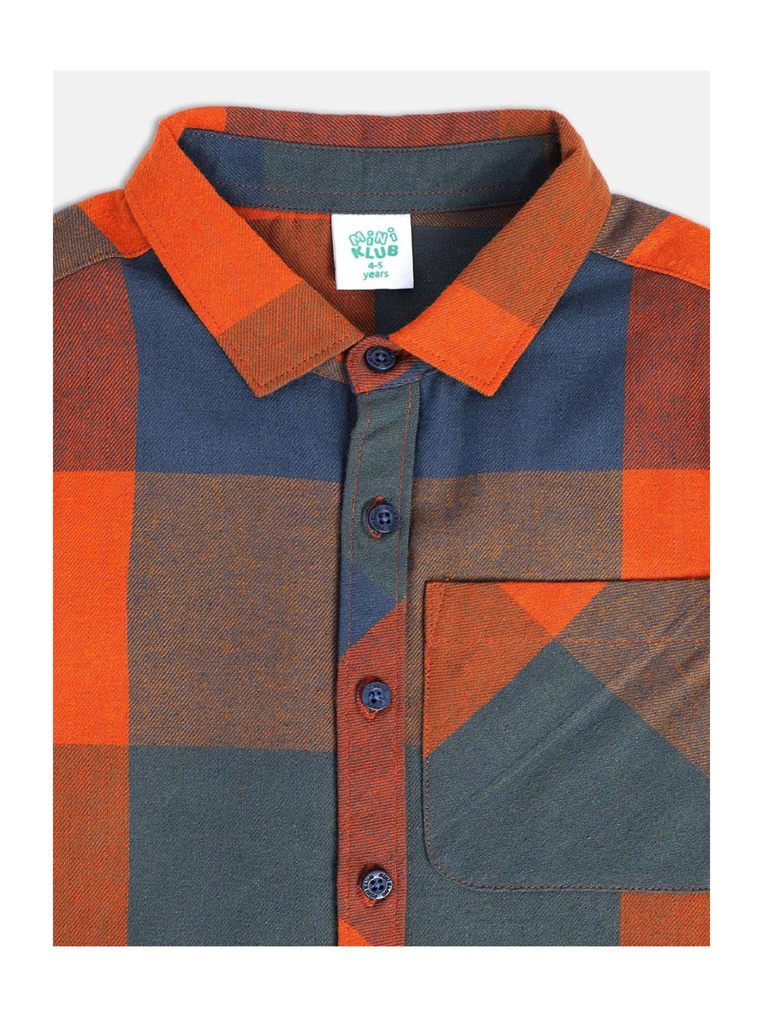 MINIKLUB Kids Orange Checks Full Sleeves Shirt
