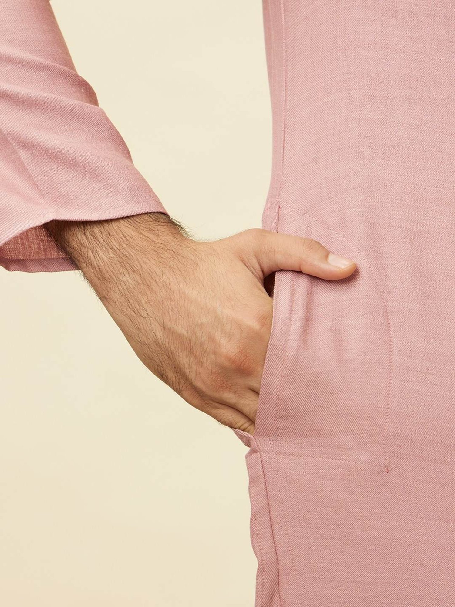 Manyavar Pink & Beige Regular Fit Self Pattern Kurta Bottom Set