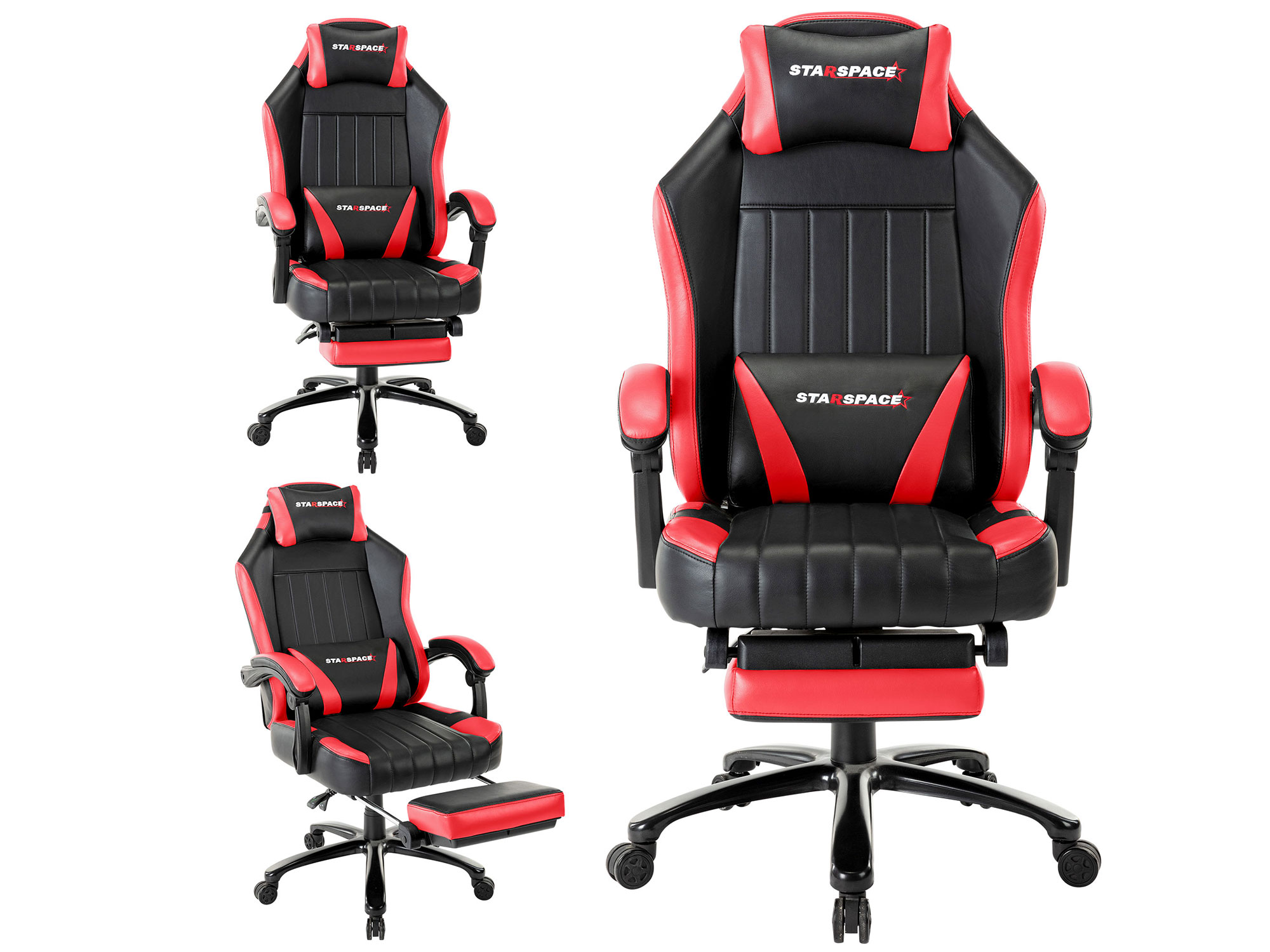 STRASPACE Big & Tall 400lb Memory Foam Reclining Gaming Chair Metal Base - Adjustable Back Angle and Retractable Footrest Ergonomic High-Back Leather Racing Executive Computer Desk Office Chair, Blue