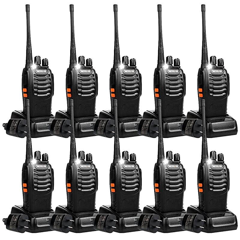 H-777 Two Way Radios Long Range Rechargeable,Hands Free Handheld Flashlight Walkie Talkies, Fast Charging USB Wall Adapter,Charger Base,Battery Included (Black, 10 Pack)