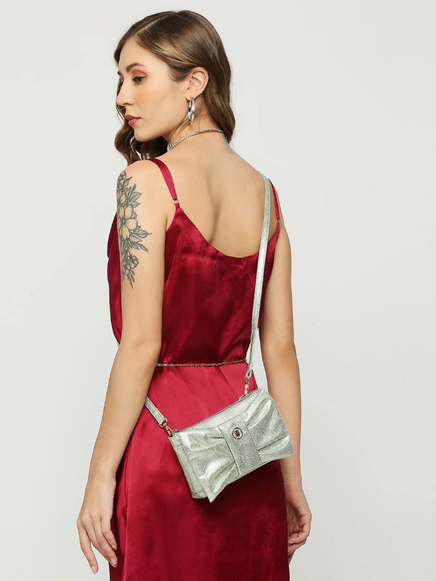 THE HOLISTIK Bling Metallic Green Shimmer Medium Cross Body Bag