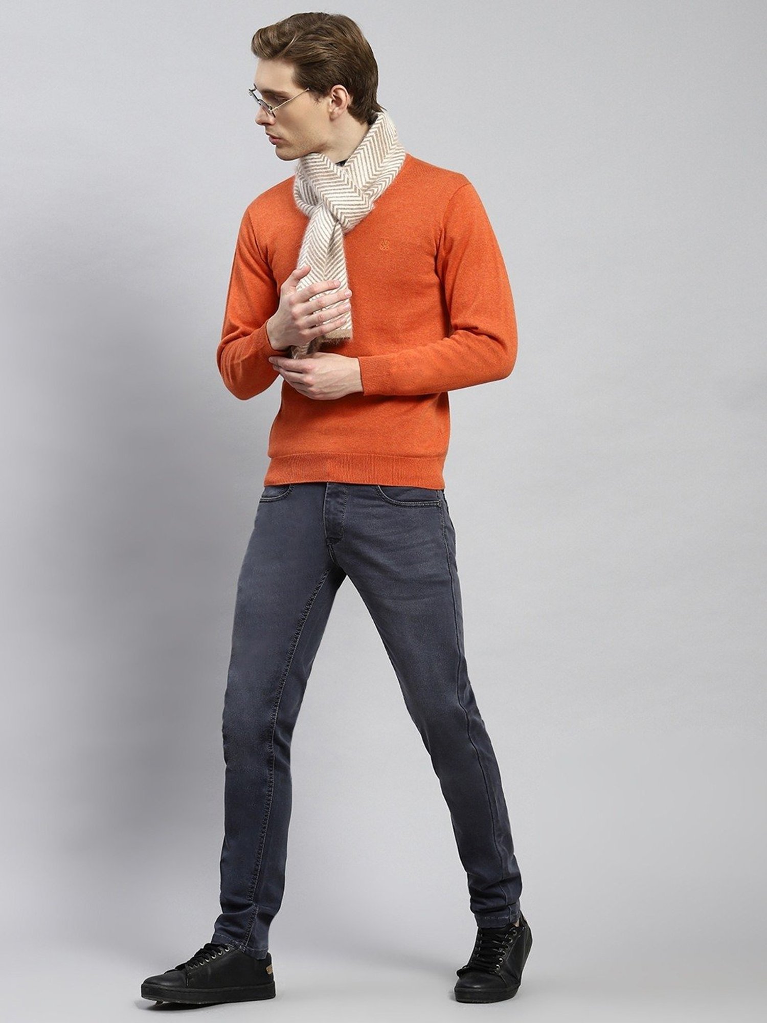 Monte Carlo Orange Cotton Regular Fit Sweater