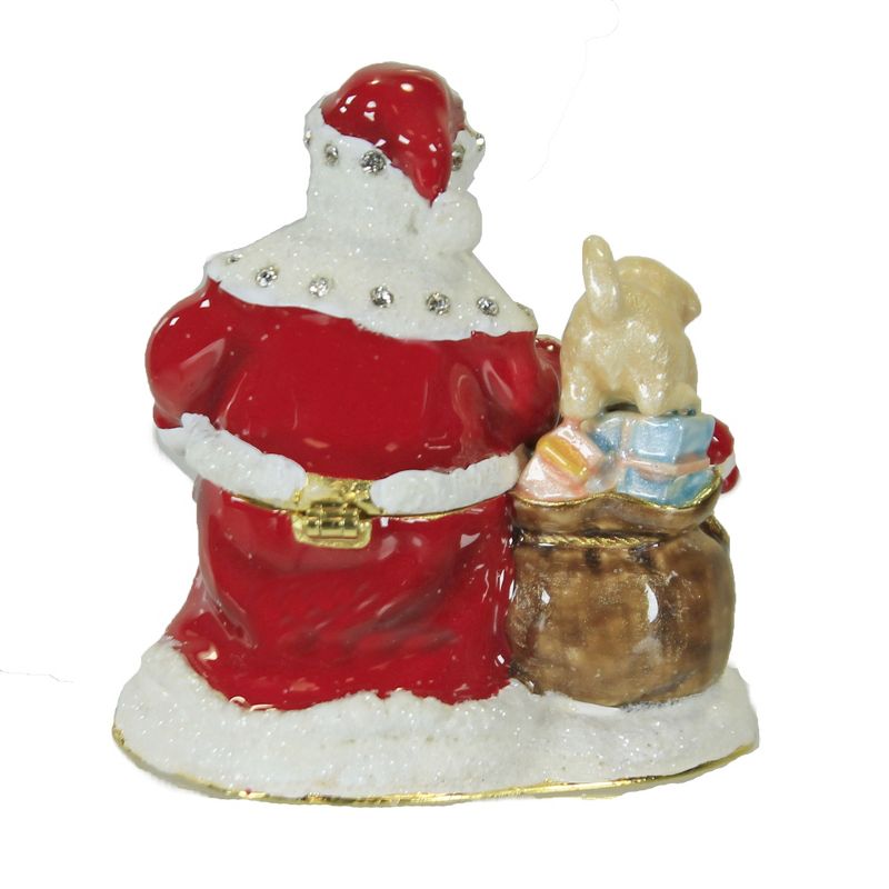 Hinged Trinket Box 2.75" Santa With Puppies Box Christmas Dogs Presents  -  Decorative Figurines
