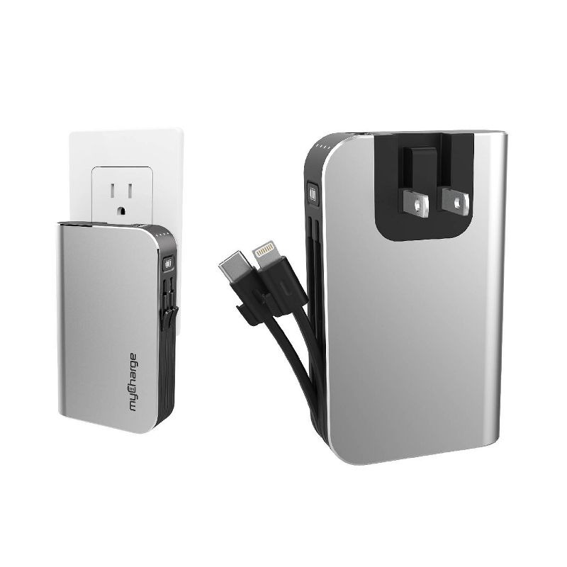 myCharge Hub Mini 3350mAh/2.4A Output Power Bank with Integrated Charging Cables - Silver