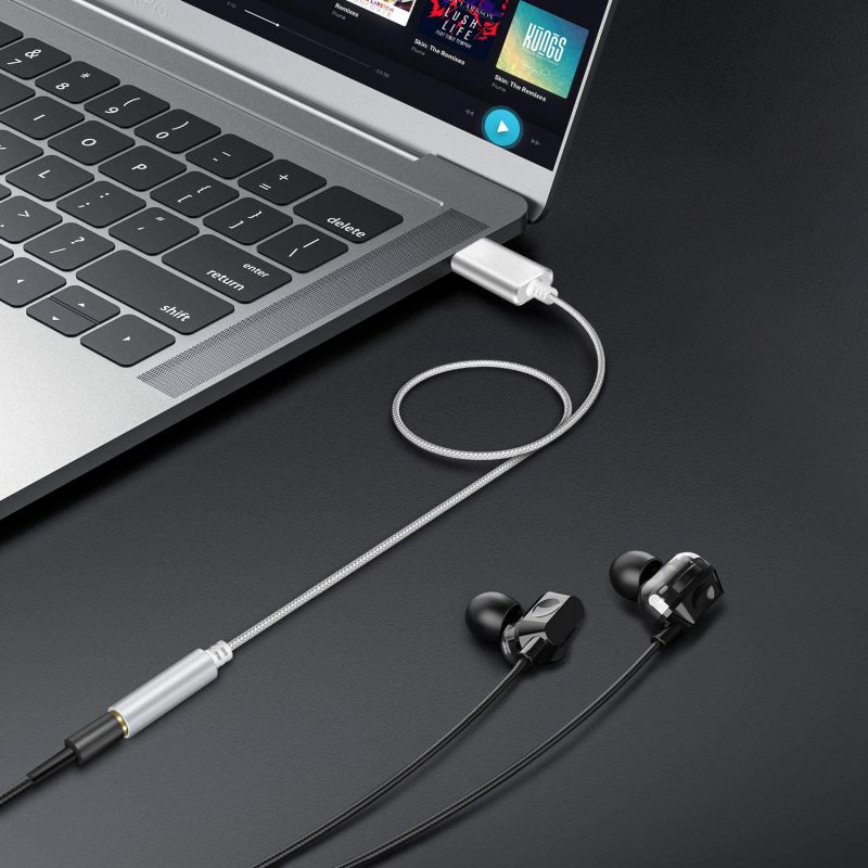CUUWE USB to 3.5mm Jack Audio Adapter, USB to Aux Cable with TRRS 4-Pole Mic-Supported USB to Headphone AUX Adapter Built-in Chip External Sound Card for PC PS4 PS5 and More [7.69 inch]