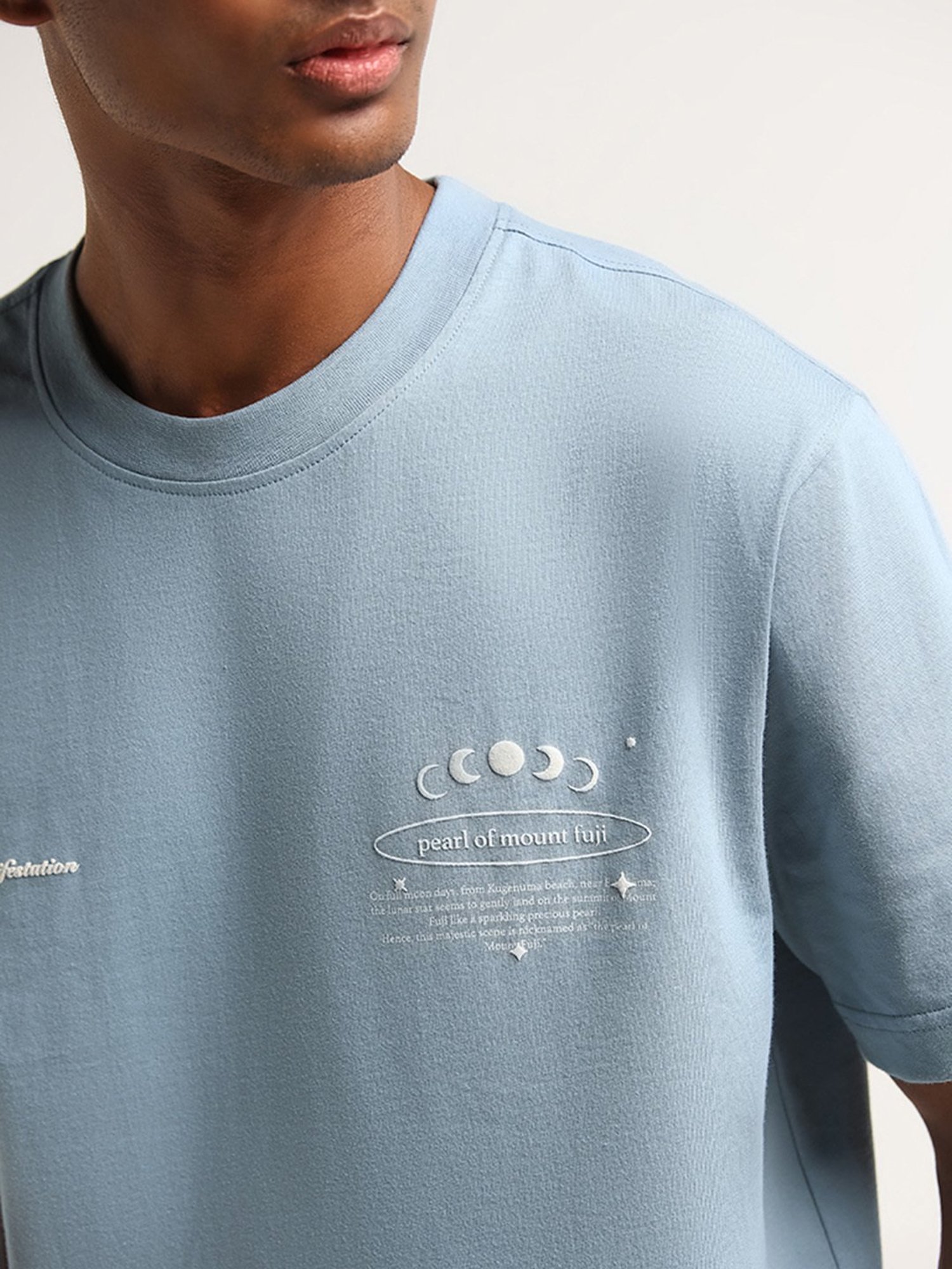 Nuon by Westside Blue Straight Fit Contrast Print T-Shirt