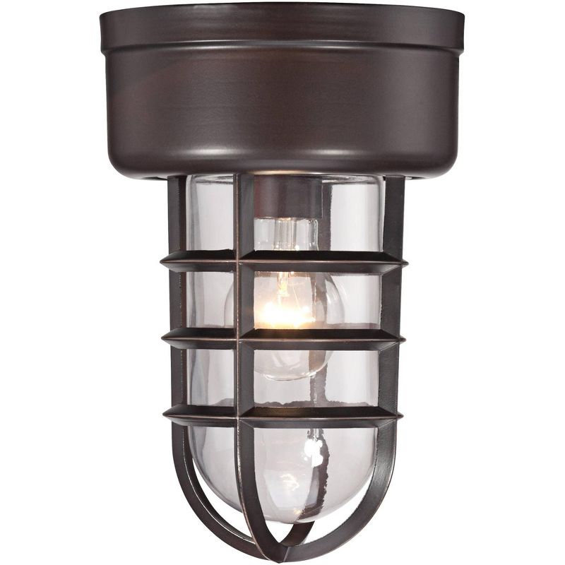 John Timberland Nautical Outdoor Ceiling Light Fixture Bronze Cage 10 3/4" Clear Glass Damp Rated for Porch Patio Entryway