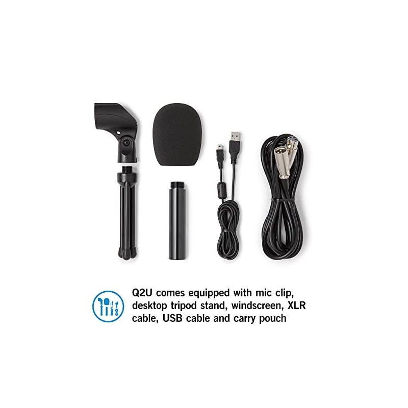 Q2U USB/XLR Dynamic Microphone Recording and Podcasting Pack (Includes Mic Clip, Desktop Stand, Windscreen and Cables), silver