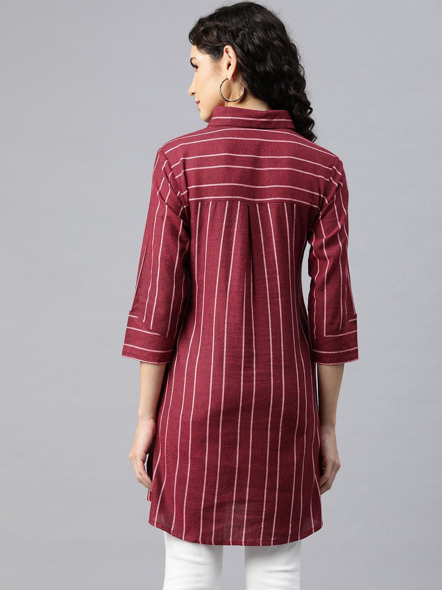 Cottinfab Dark Red Cotton Striped Top