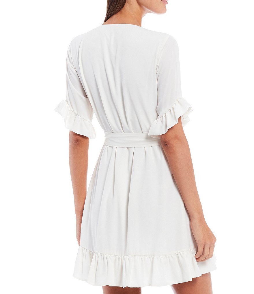 Gianni Bini Lauren Ruffle Trim Sleeve V-Neck Wrap Dress