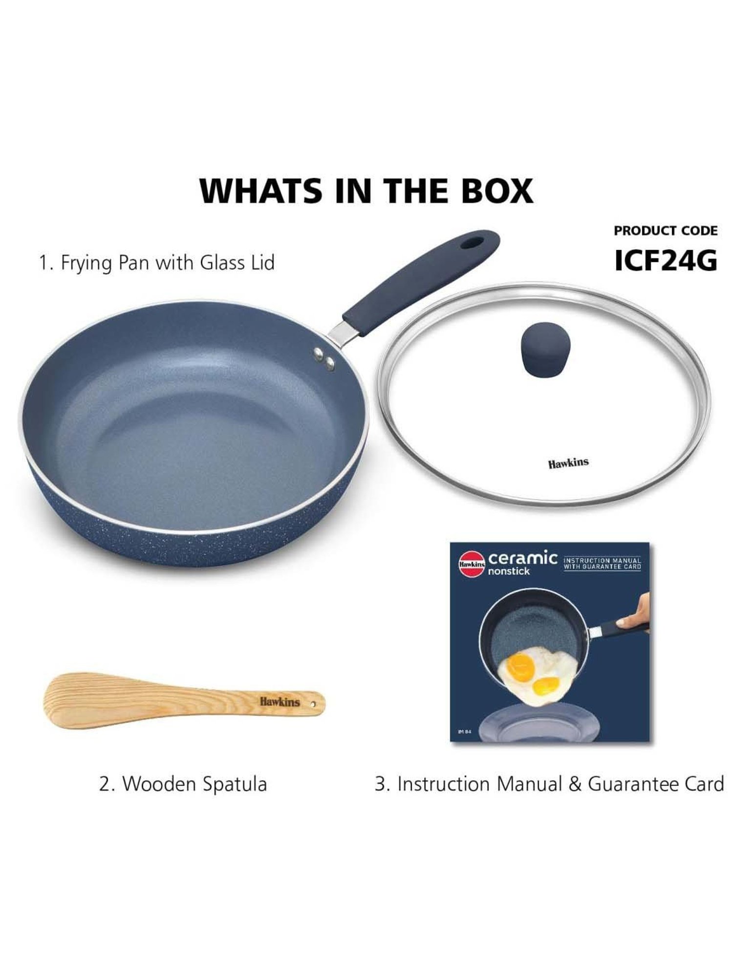 Hawkins Ceramic Nonstick Frying with Glass Lid Fry Pan 23 cm diameter with Lid 2 L capacity