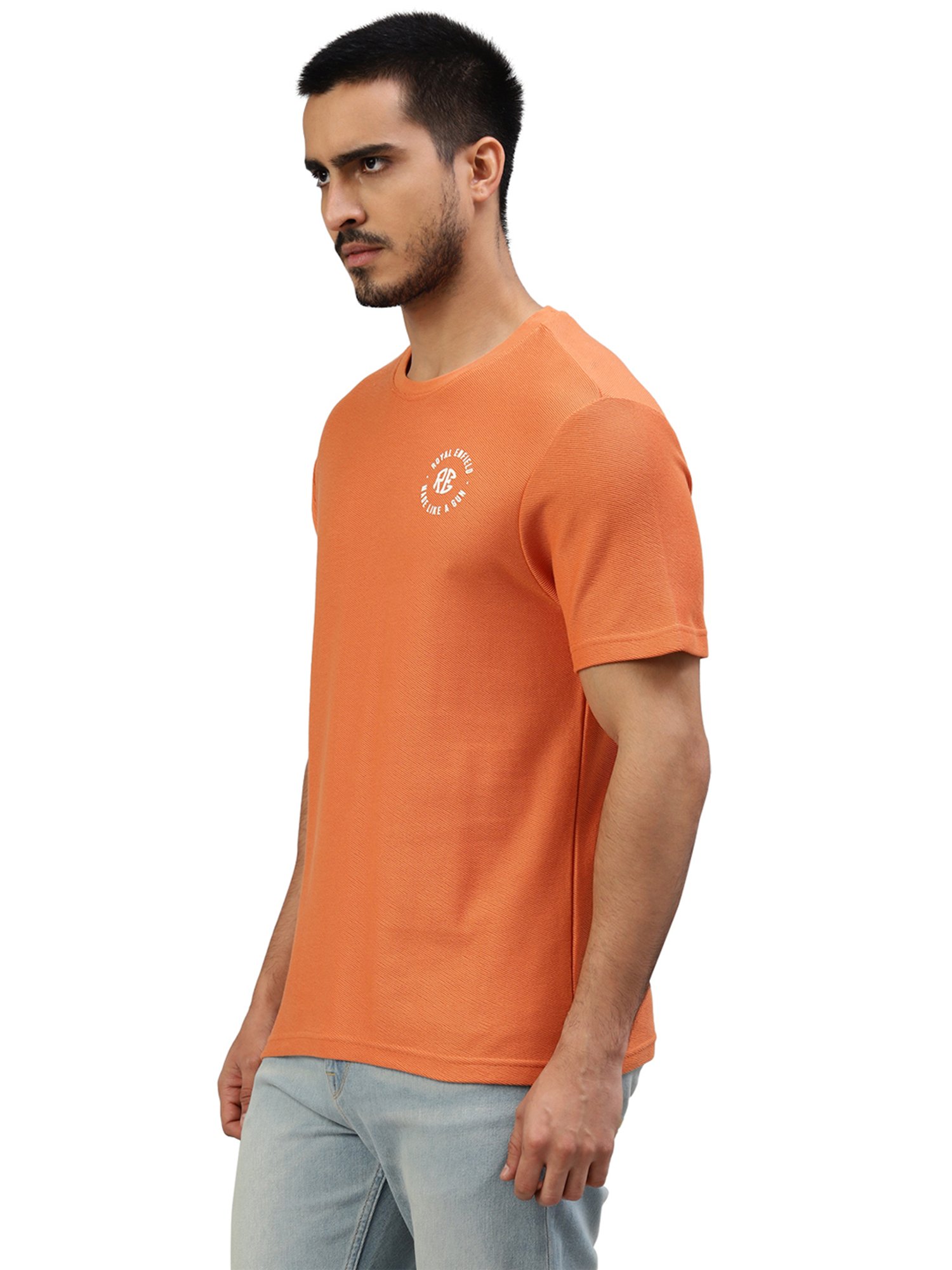 Royal Enfield MLG Classic Peach Regular Fit Logo Print Crew T-Shirt