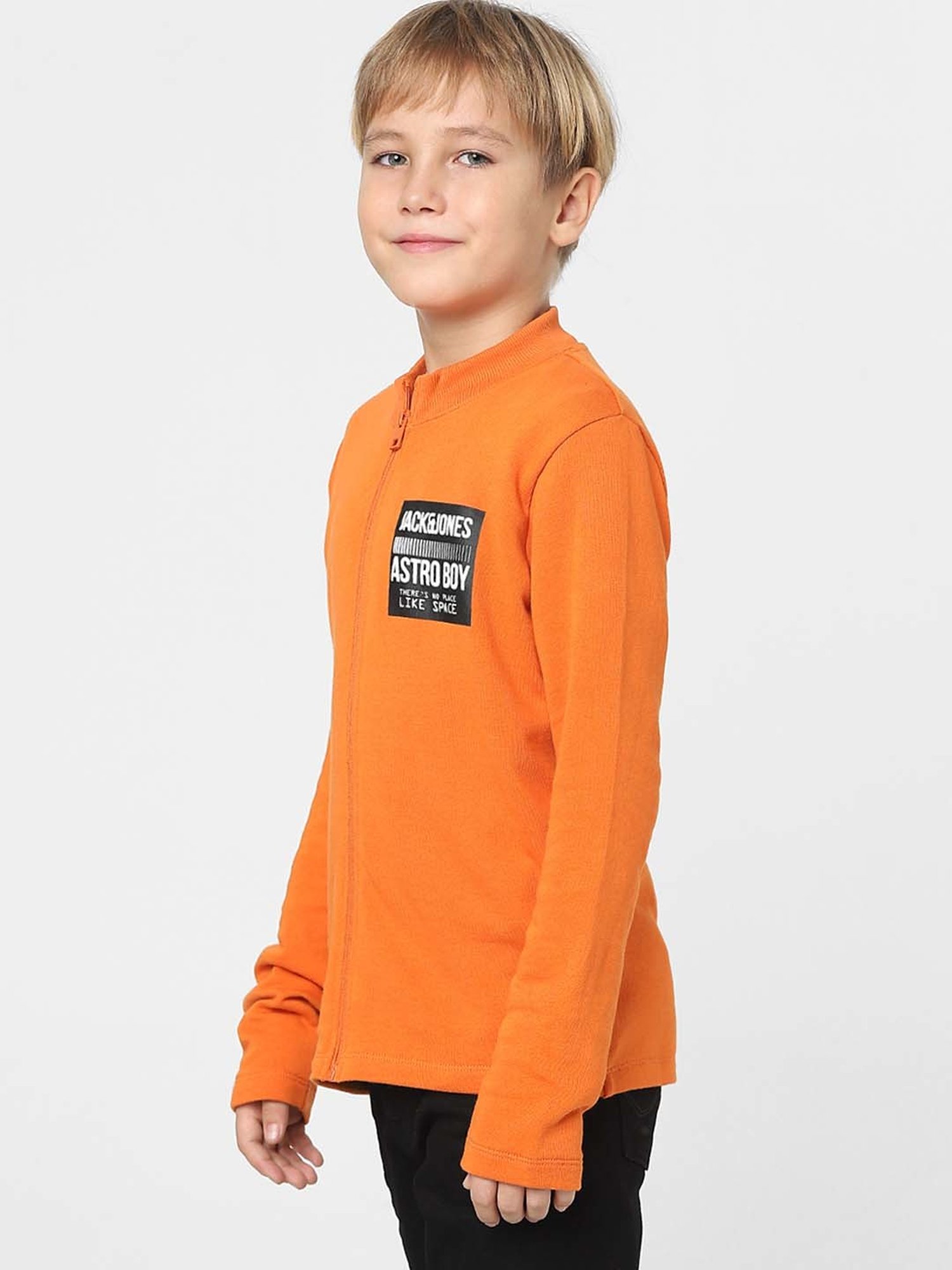 Jack & Jones Junior Burnt Orange Cotton Printed Full Sleeves Jacket