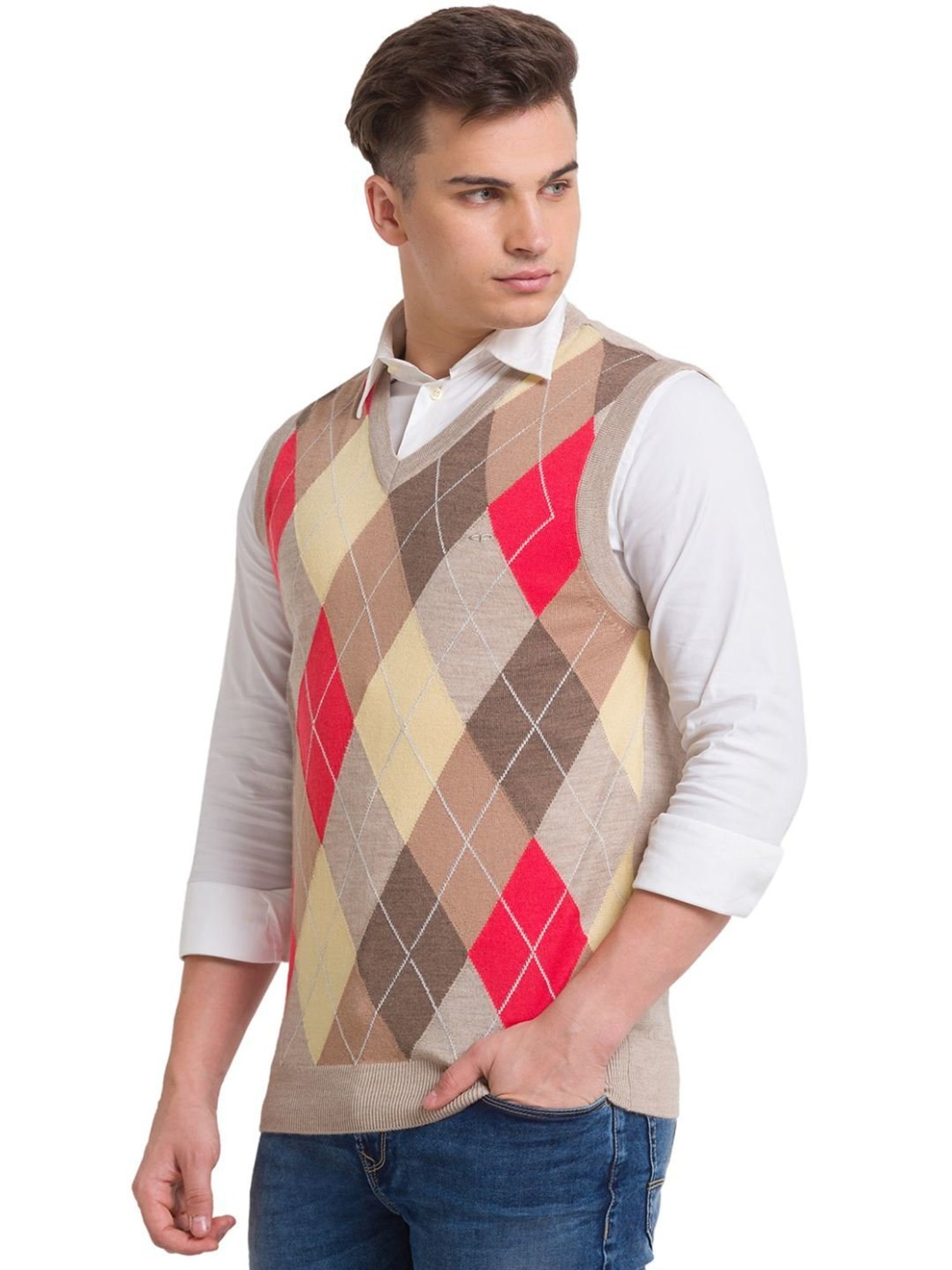 ColorPlus Beige Classic Fit Self Pattern Sweater