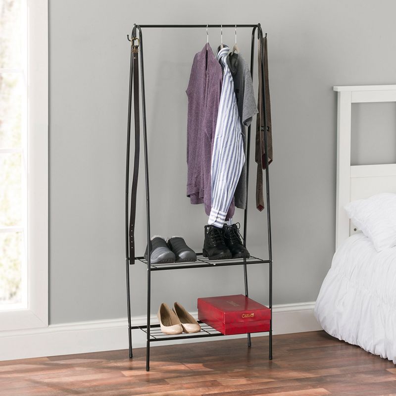 Home Basics 2 Shelf Free-Standing Garment Rack with Hooks, Black