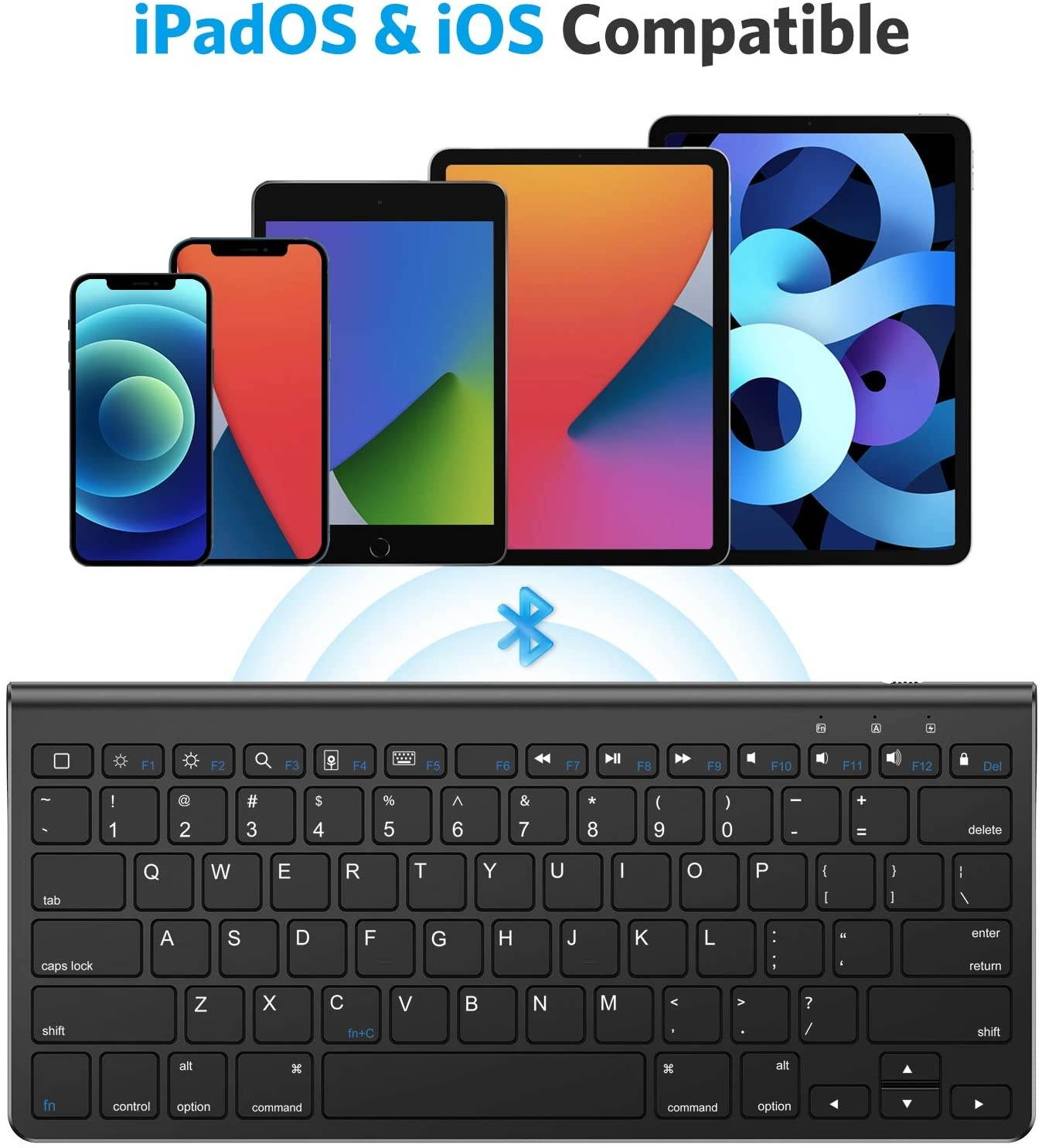 OMOTON Keyboard Compatible with iPad(Sliding Stand), Wireless Bluetooth Keyboard for iPad Air 4, iPad 10.2(8th/ 7th Gen), and More[Stand NOT for iPad Pro 12.9], Black