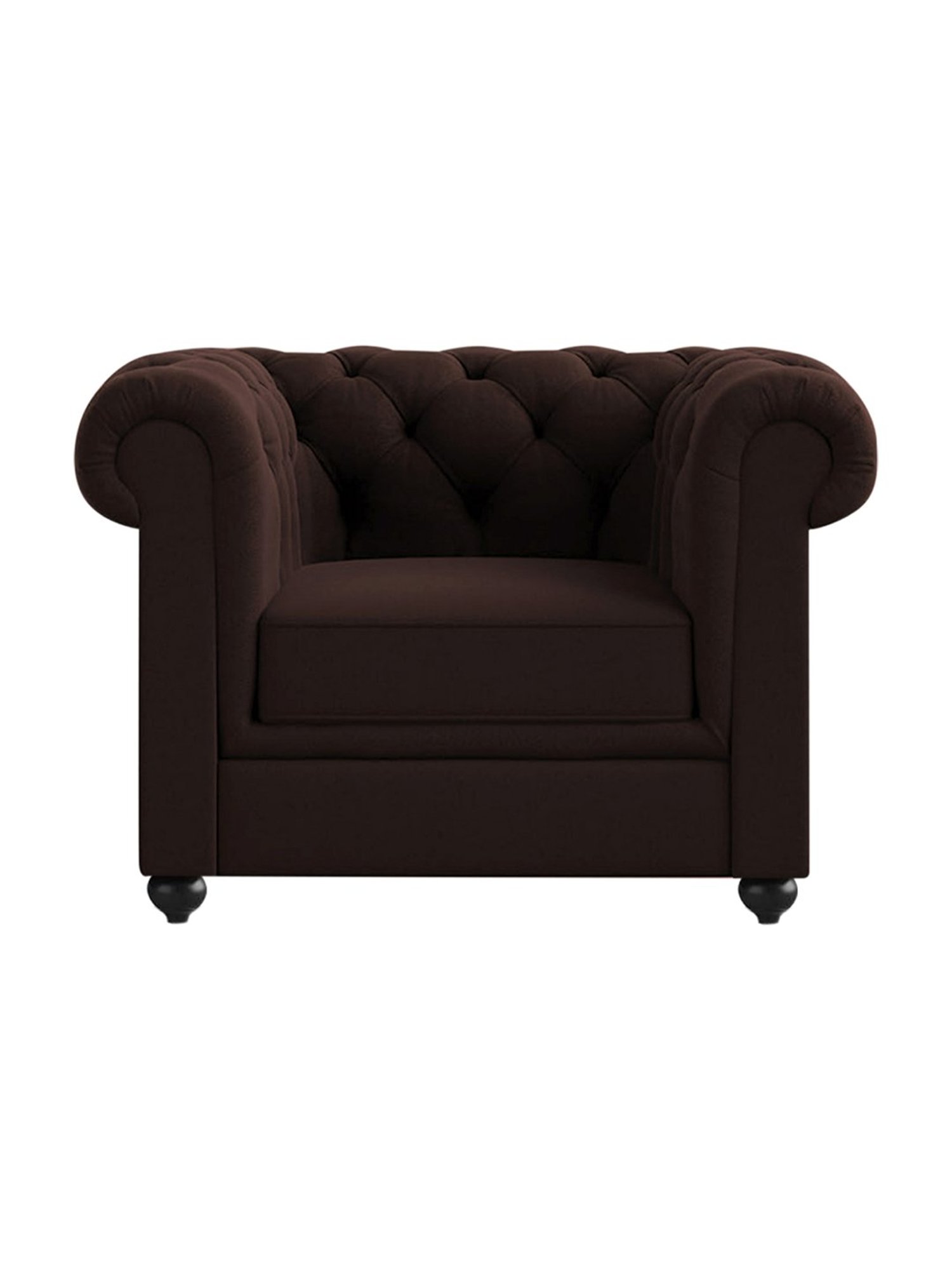 Trevi Manchester Quilted Brown Leather & Neem Wood 1 Seater Sofa