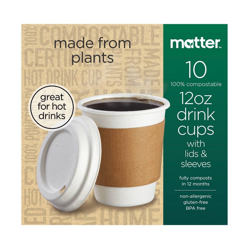 Matter 100% Compostable Hot Cups and Lids - 10ct/12oz