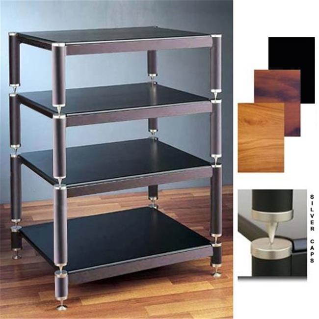 VTI Manufacturing BL404SSO-01 4 Silver Capspike Silver Poles 1 Oak Shelf 3 in. High Amp Stand