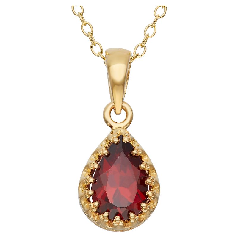 Pear-Cut Garnet Crown Pendant in Gold Over Silver