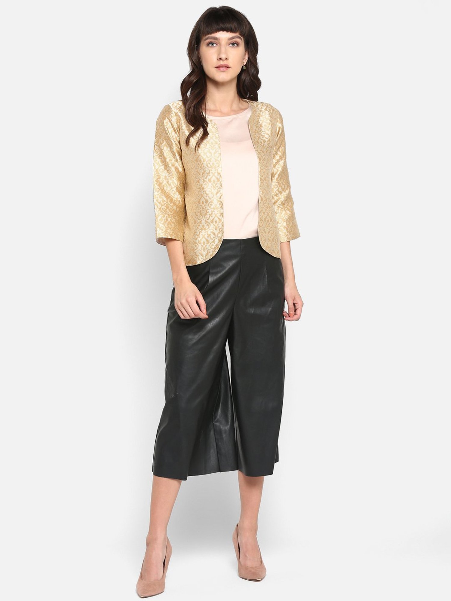 Hangup Beige Jacquard Pattern Shrug