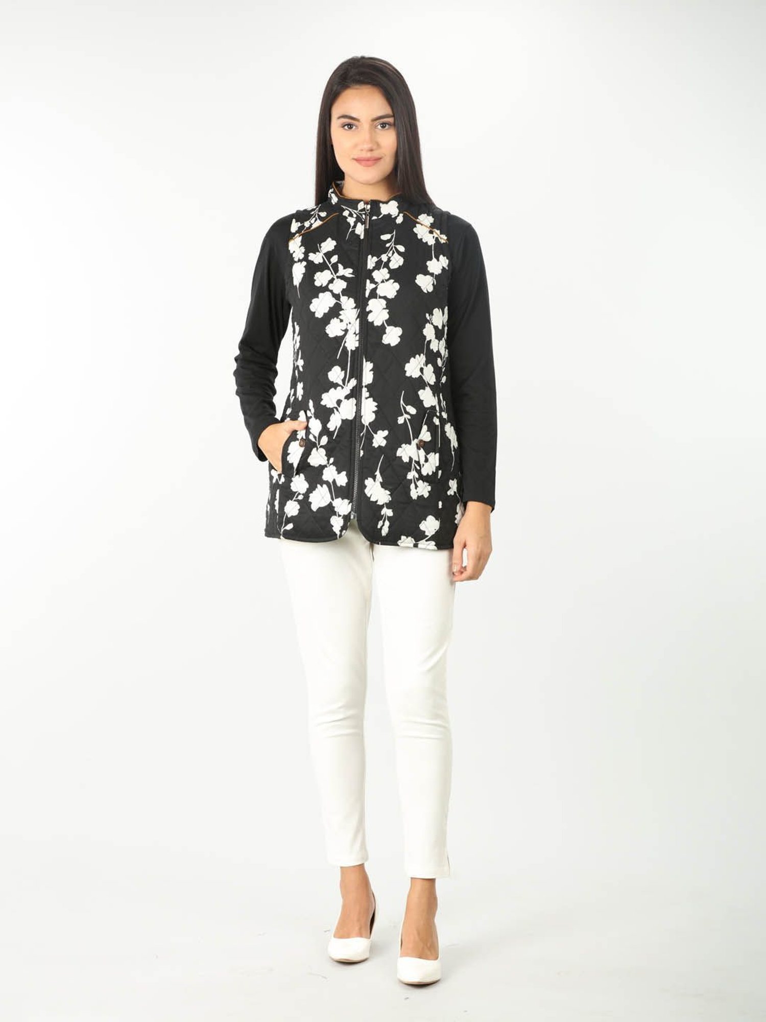 Mustard Black Floral Print Jacket