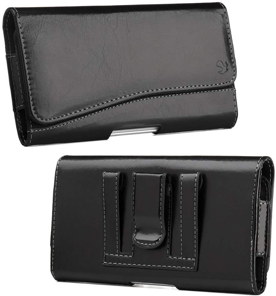 LUXMO Horizontal Faux Leather Holster Pouch with Magnetic Closure Belt Clip and Belt Loops Compatible with Samsung Galaxy Note / 1717 for Size Devices [Black]