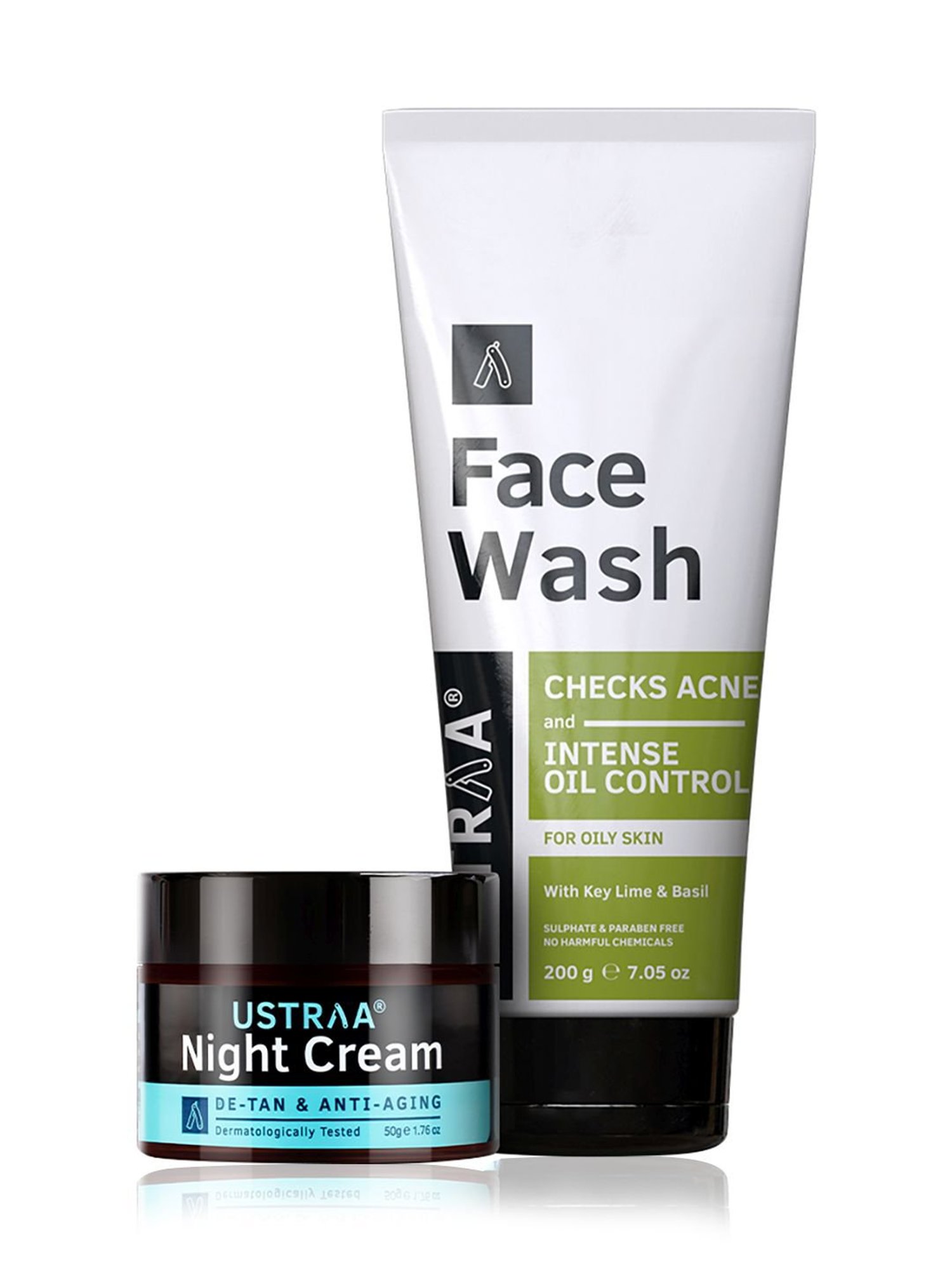 Ustraa Night Cream - De-tan and Anti-aging - 50 gm & Face Wash For Oily Skin - 200 gm