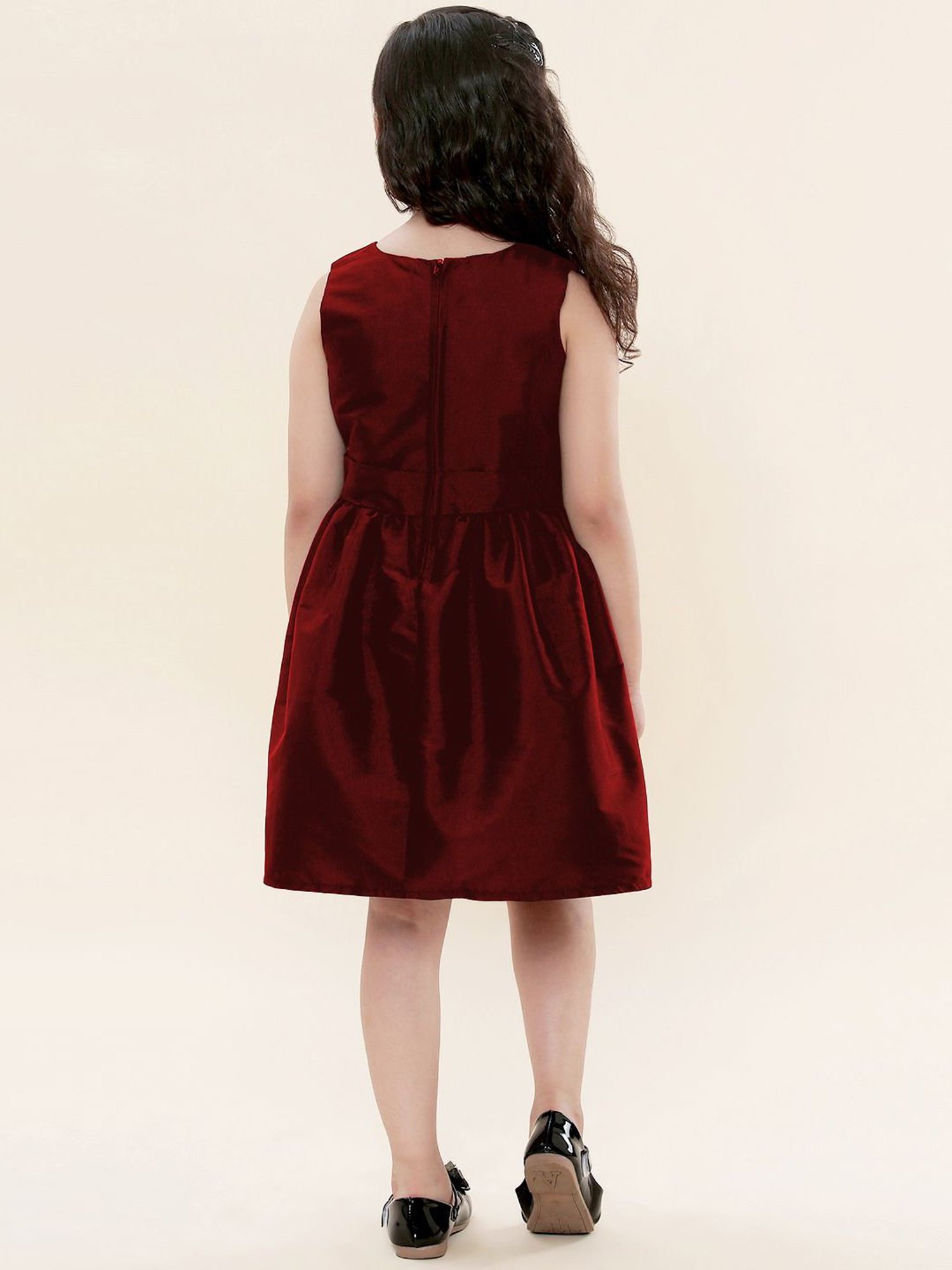 A.T.U.N. Kids Maroon & Golden Sequence Dress