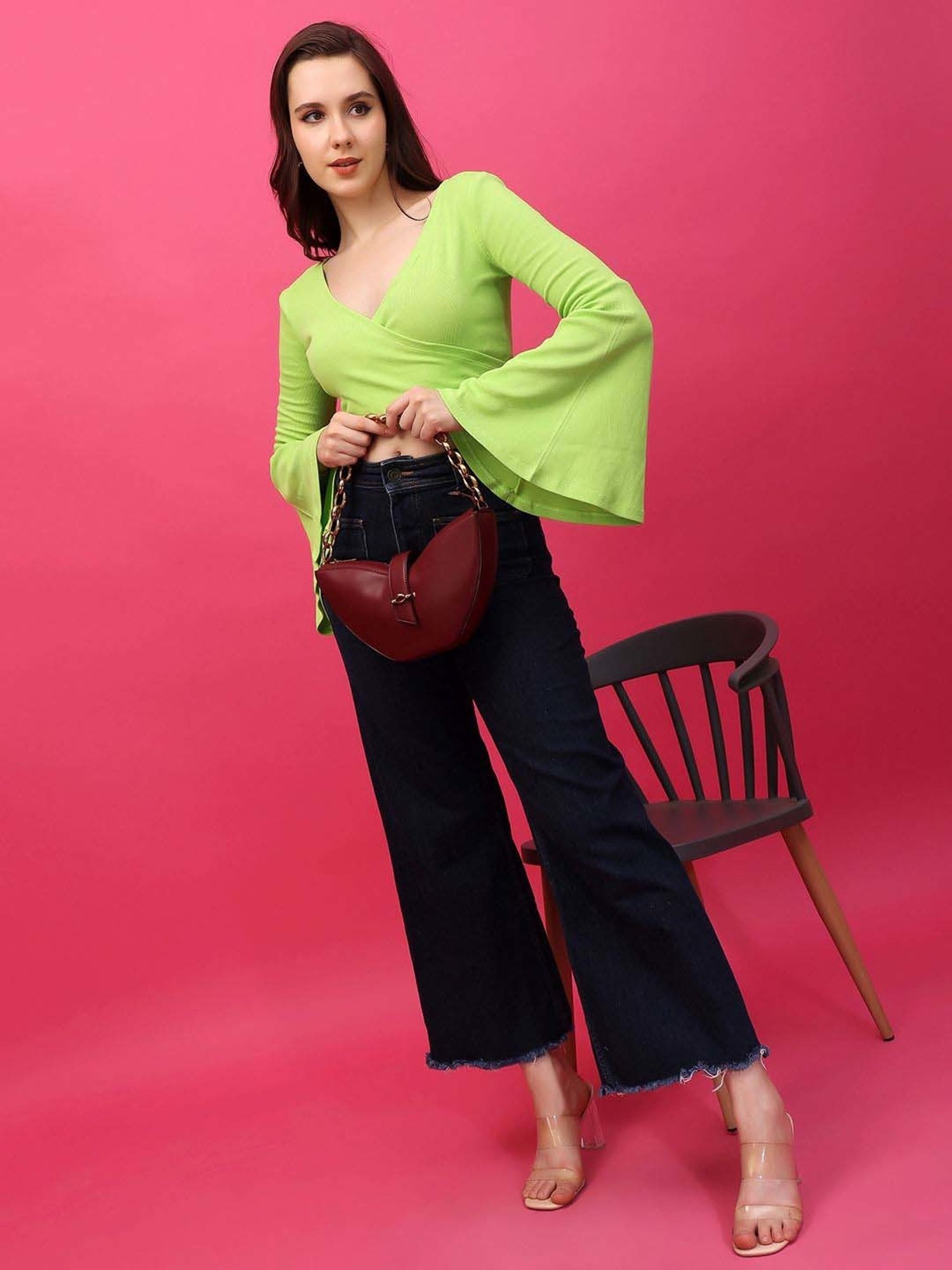 Cation Green Plain Crop Top