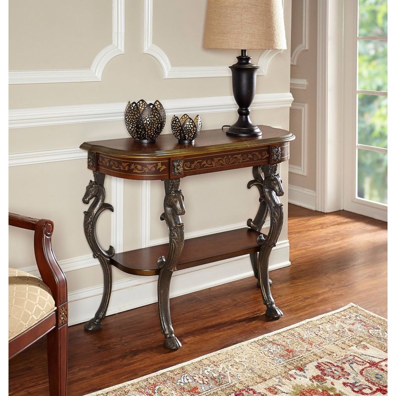 Wyatt Console Table with 4 Reeded Legs and Lower Shelf Aged Mahogany - Powell Company
