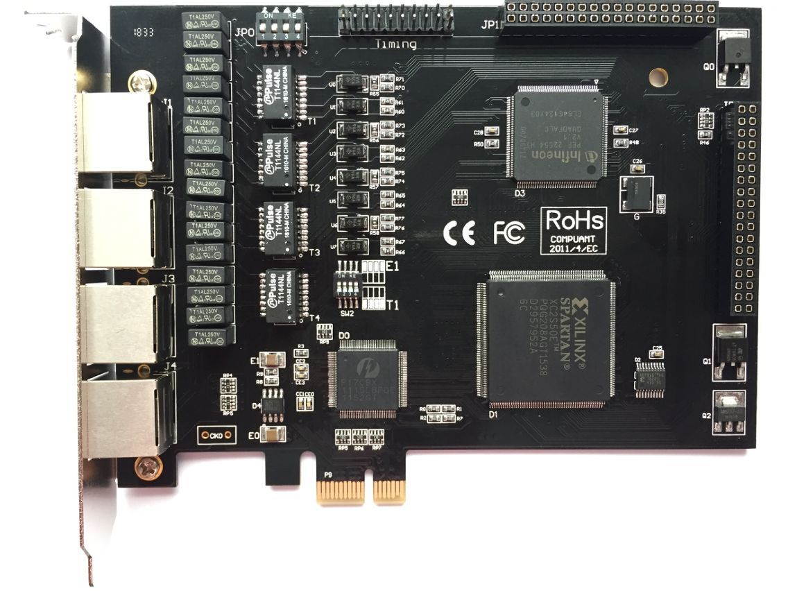 TE420 Asterisk Card 4 Port ISDN SS7 PRI Card,T1 Card E1 Card,PCI-E Connector,For IP PBX VoIP Telephony System PABX Phone Solution,Supports Digium asterisk Sangoma FreePBX Issabel VitalPBX Dahdi