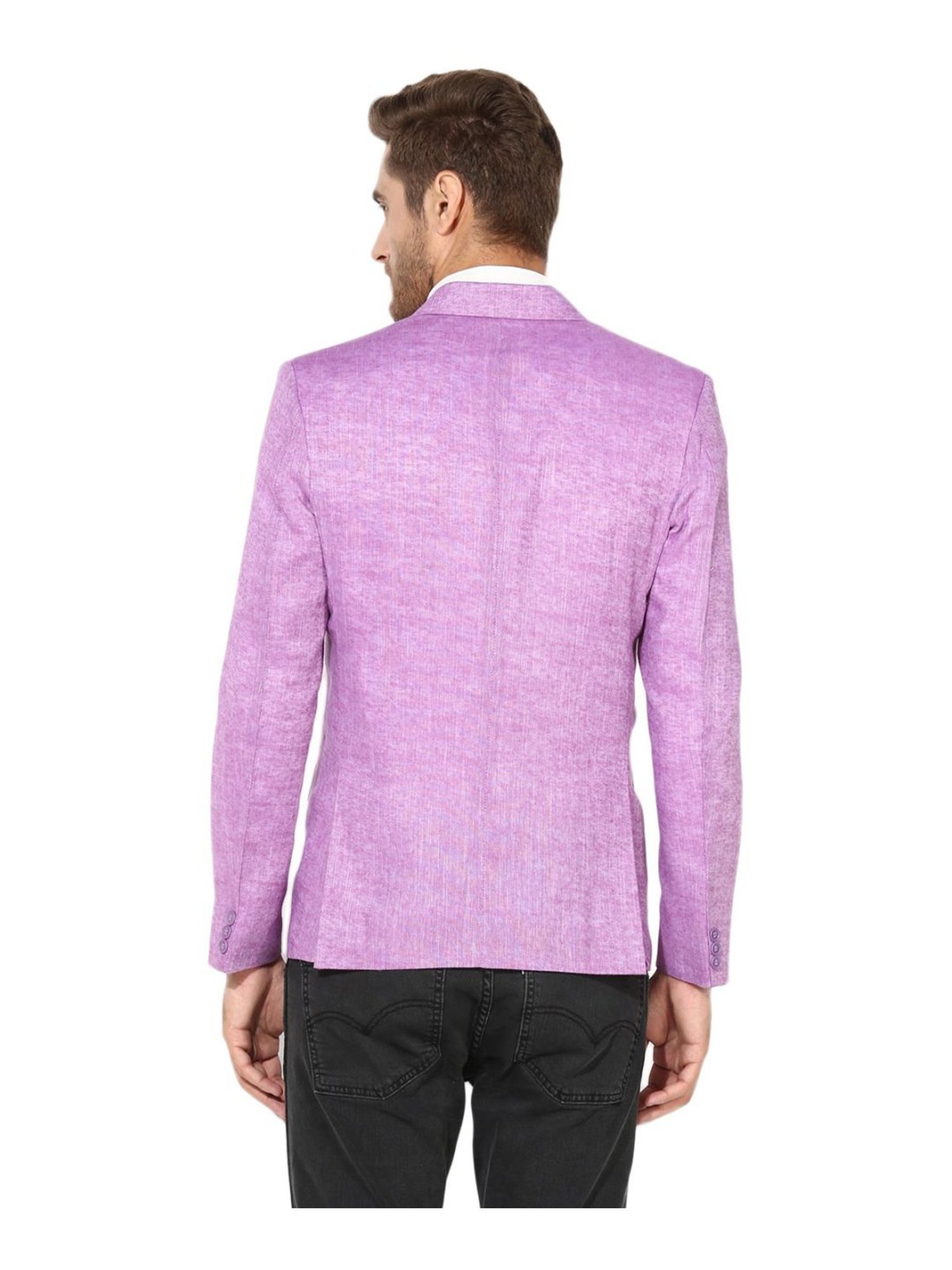 Hang Up Purple Linen Regular Fit Self Pattern Blazer