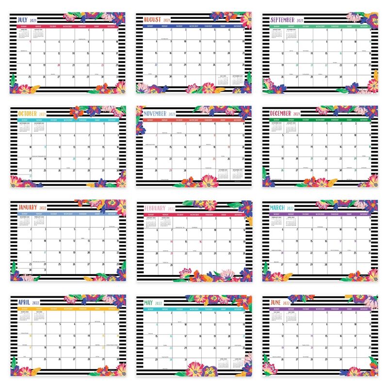 2021-22 Academic Desktop Calendar Bloom & Blossom Monthly Desk Pad Blotter - The Time Factory