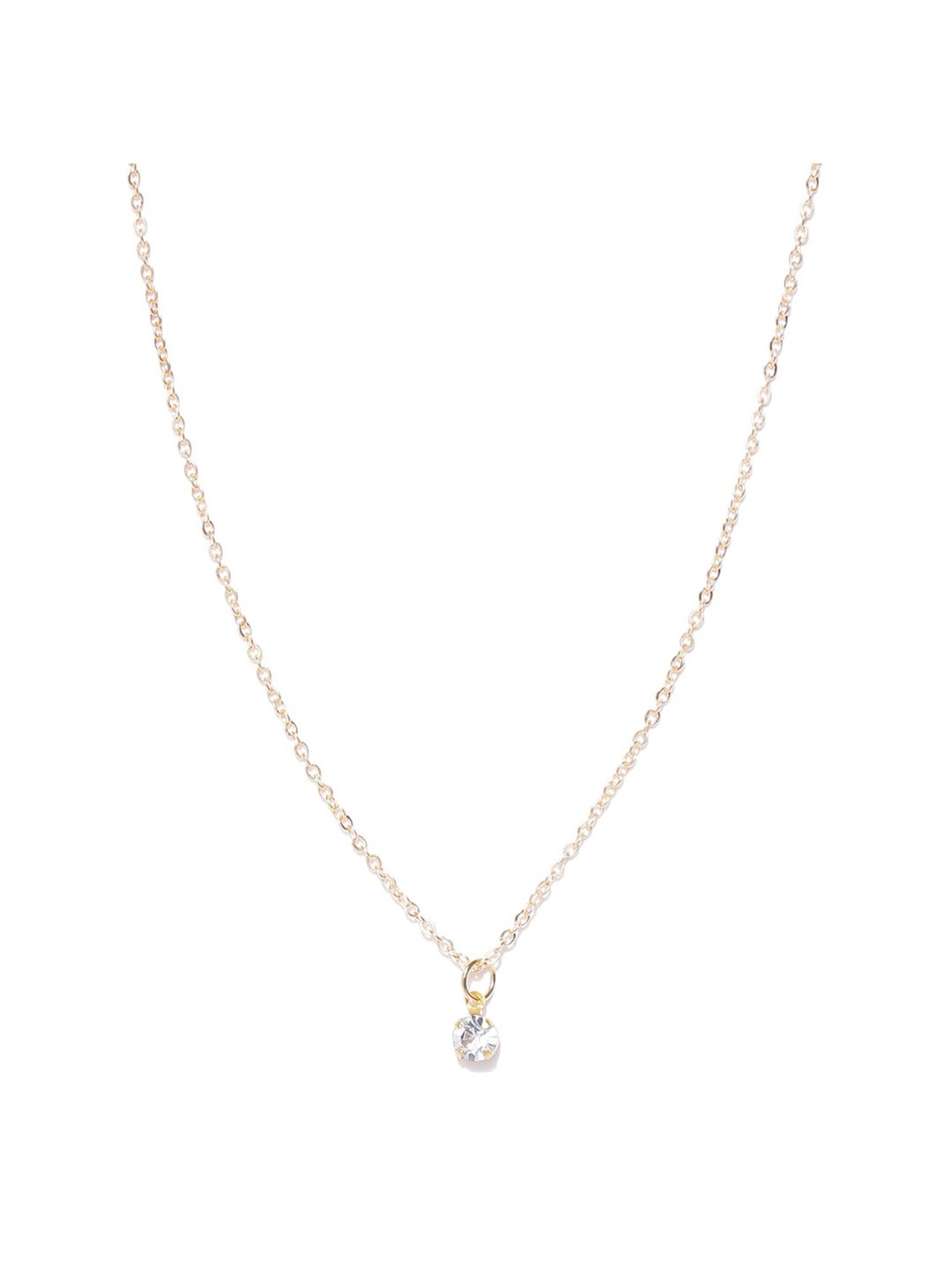 Oomph Gold Tone Solitaire Zirconia Delicate Pendant Necklace