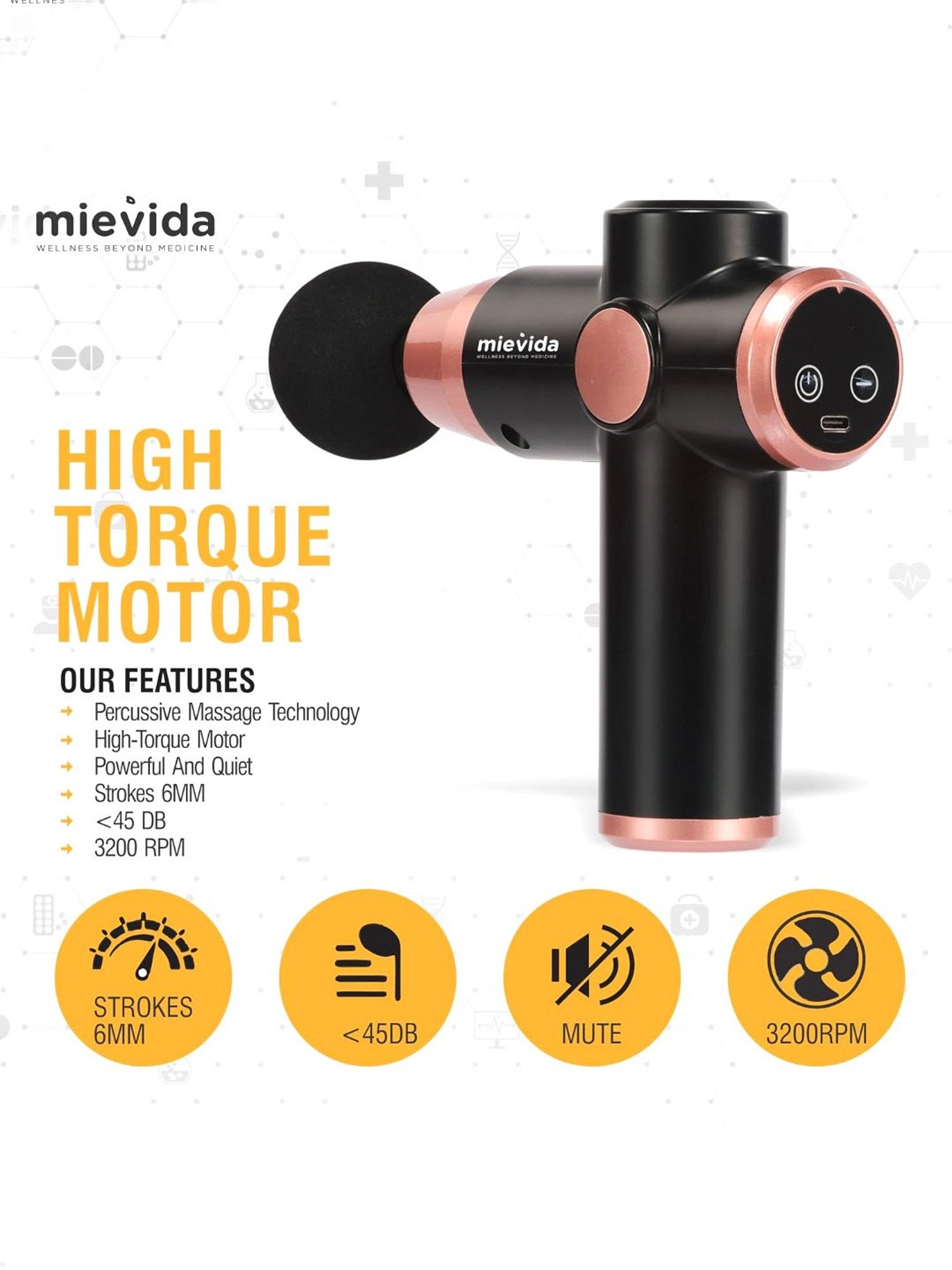 Mievida Fit Mini Pro Portable Electric Body Massager Gun for Full Body Pain & Stress Relief (Black)