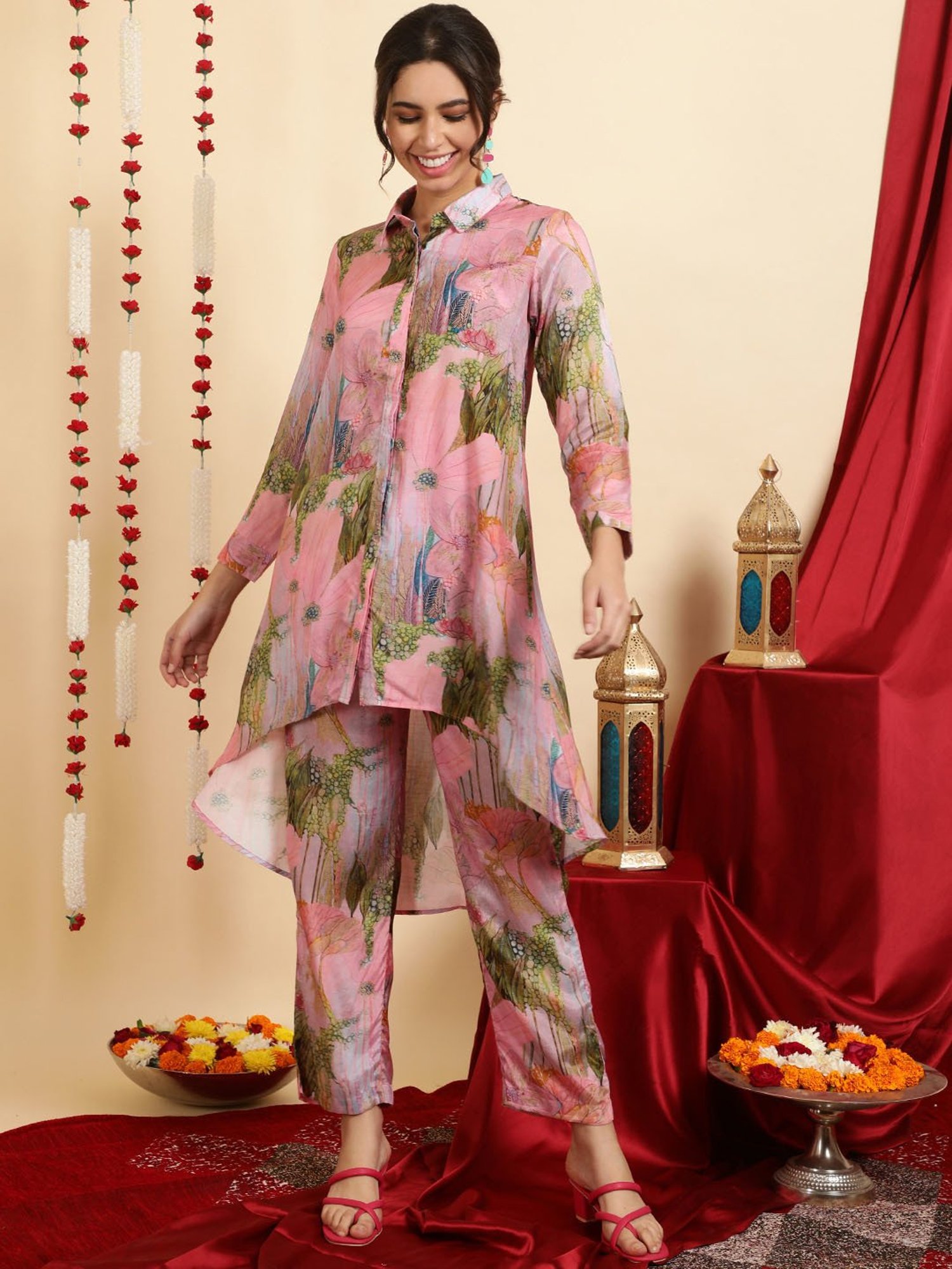 Jaipur Kurti Pink Printed Kurta Pant Set