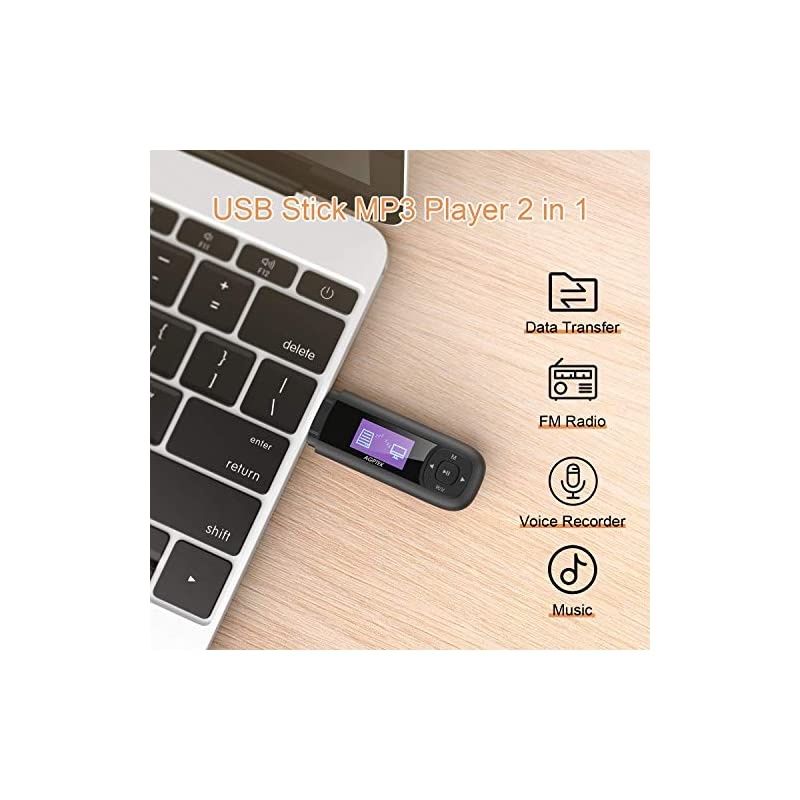 U3 USB Stick Mp3 Player 8GB Music Player Supports Replaceable AAA Battery Recording FM Radio Expandable Up to 128GB Black