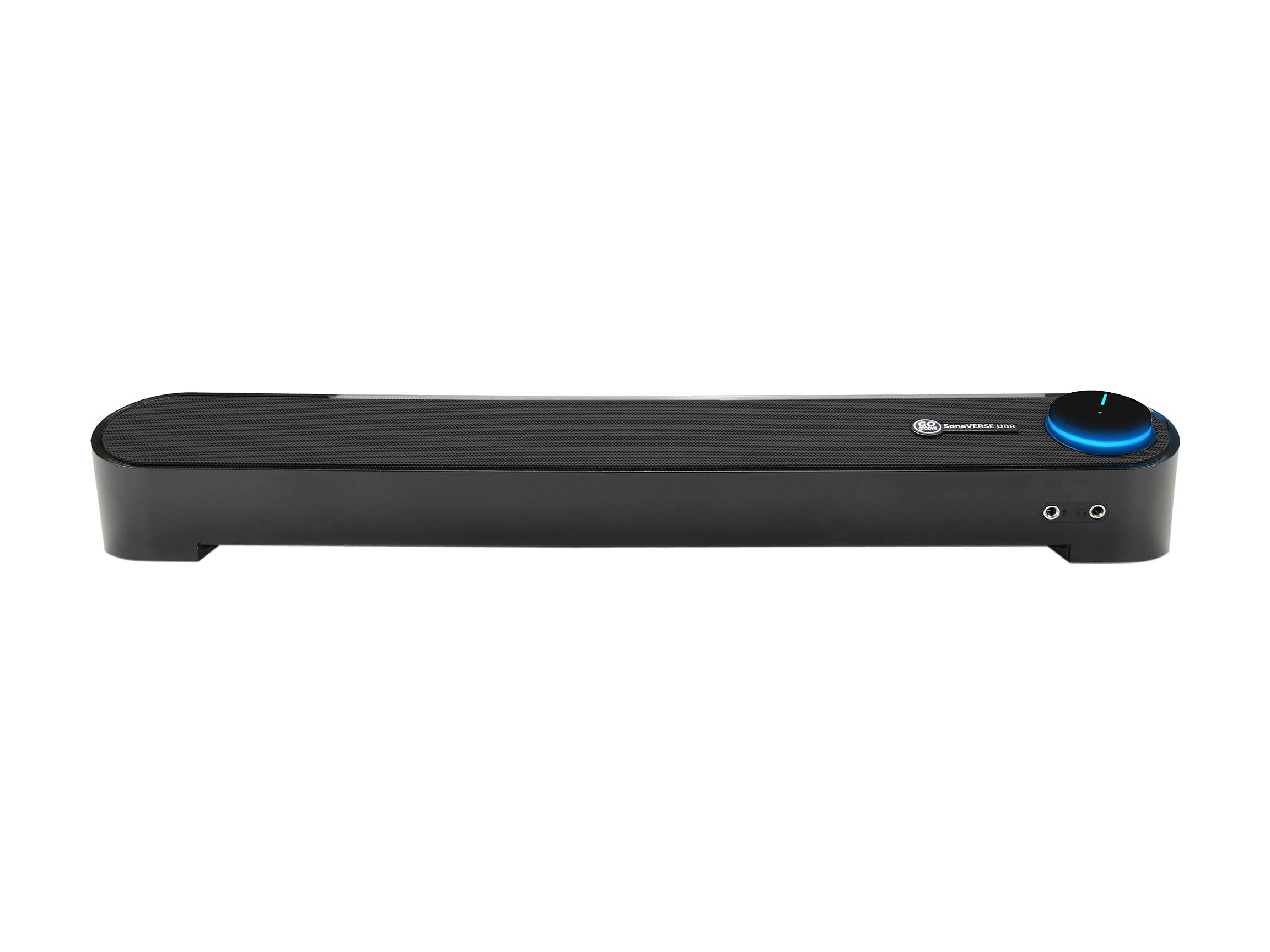 Desktop Computer Sound Bar Speaker w/ Easy Access Headphone & Mic Jacks by GOgroove - SonaVERSE UBR (Blackout) - USB Powered, LED accents, Compact 16.5" Length, Angled Design - Ideal for Small Desks